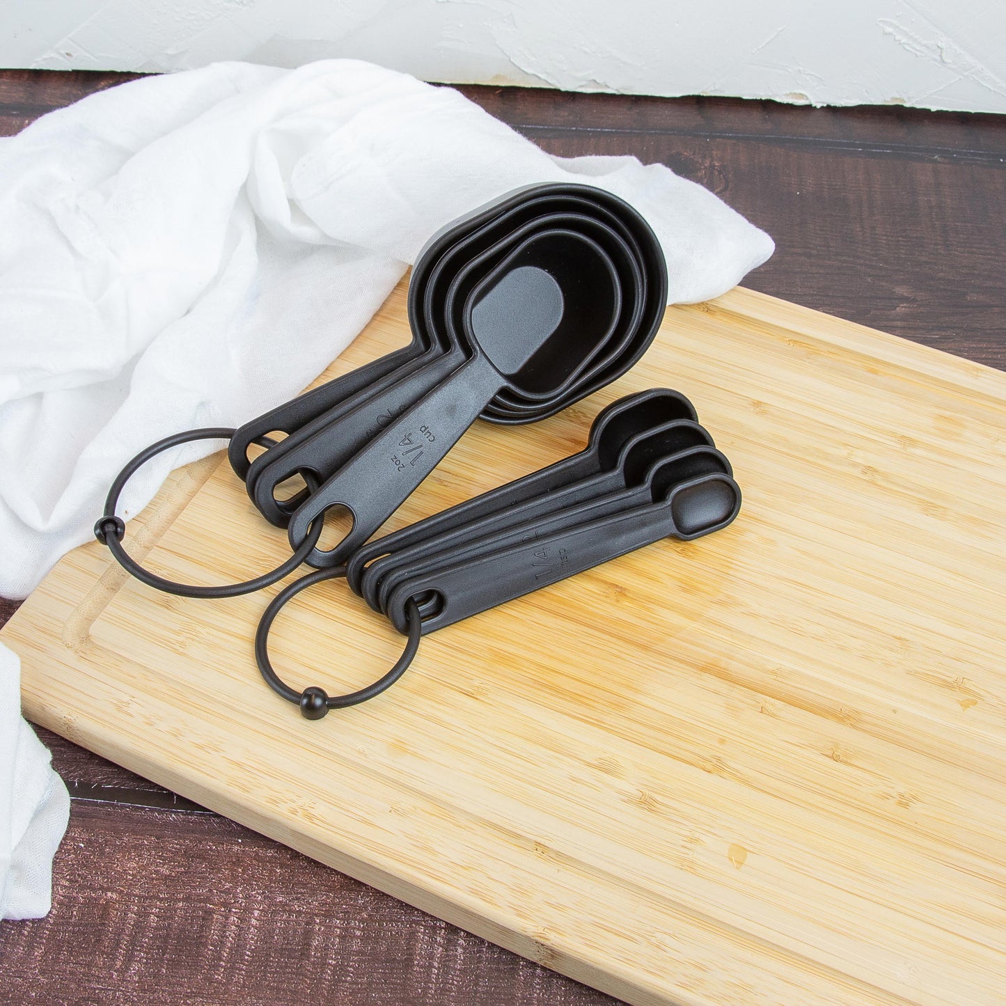 8-Piece Kitchen Measuring Cup & Spoon Set, Raised Measurements, Black, Polypropylene