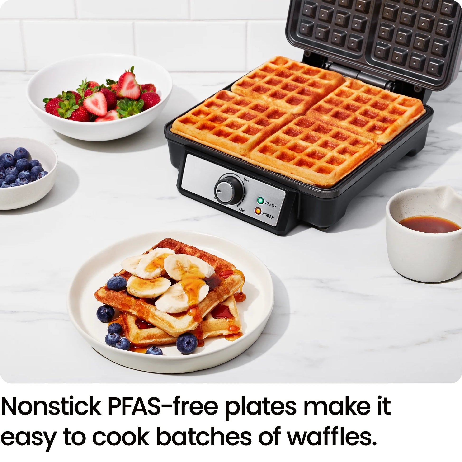 4-Slice Belgian Waffle Maker with Adjustable Temperature and Nonstick Plates - Black