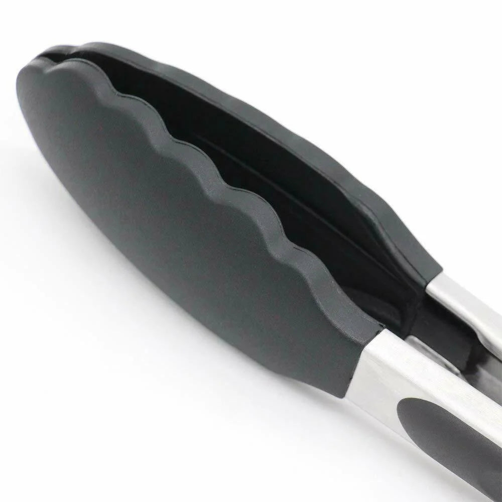 2 Pieces of Cooking Kitchen Tong with Silicone Tip Stainless Steel Locking Tong Built-In Stand Food Tongs