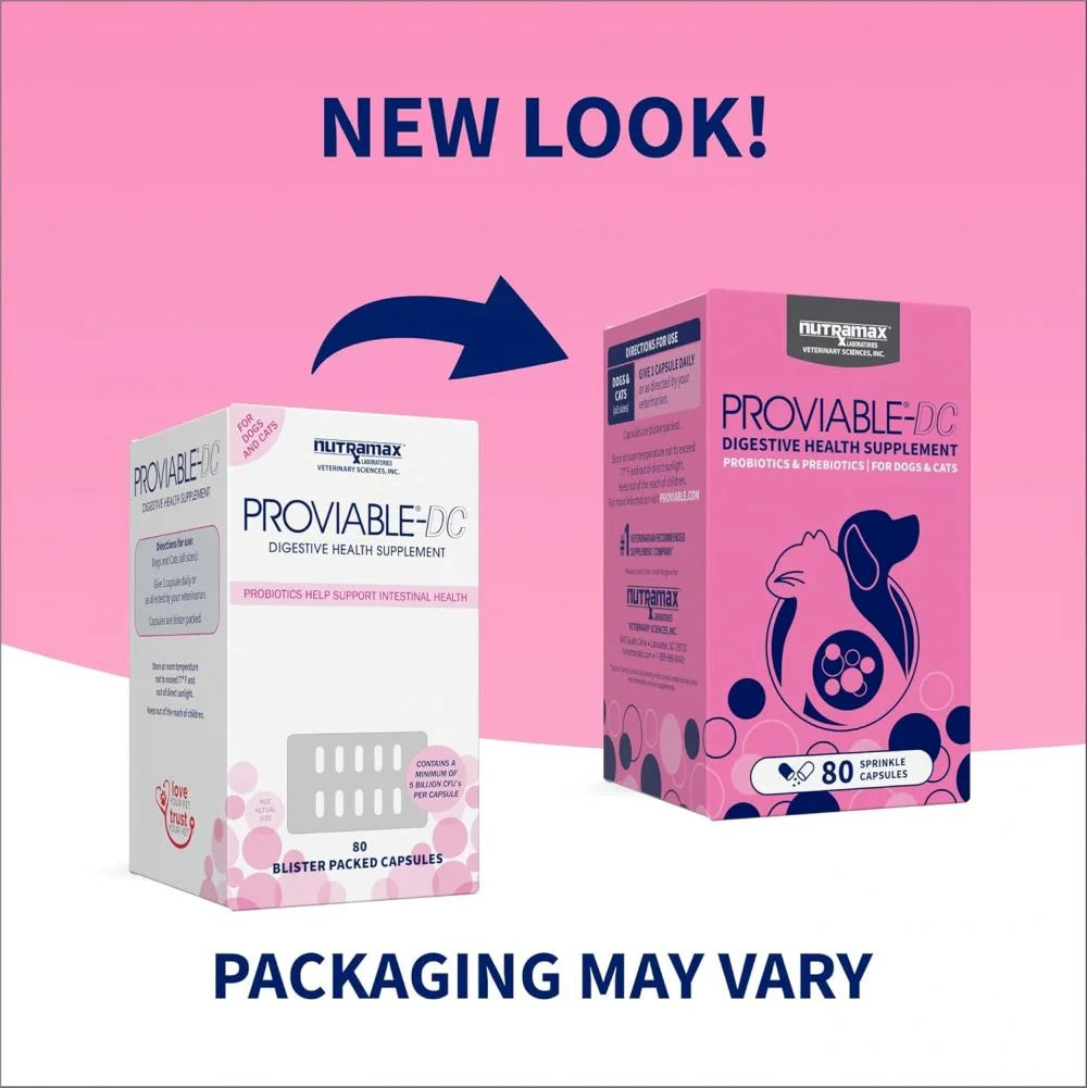 Proviable Digestive Health Supplement DC Capsules for Cats and Dogs, 80 Count