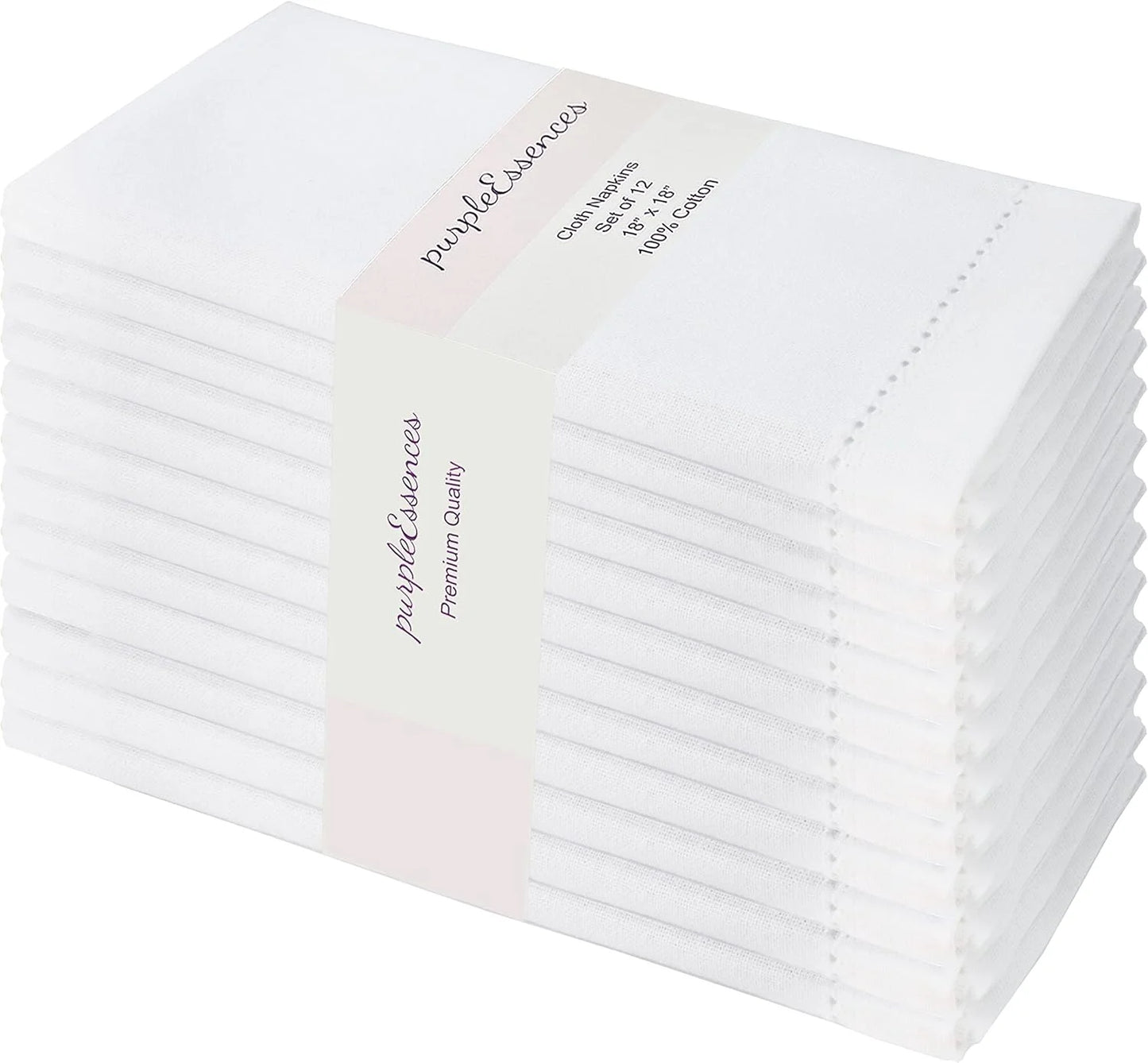 12 Hemstitch Cotton Dinner Napkins - Soft, Durable, Washable | 18X18 - White