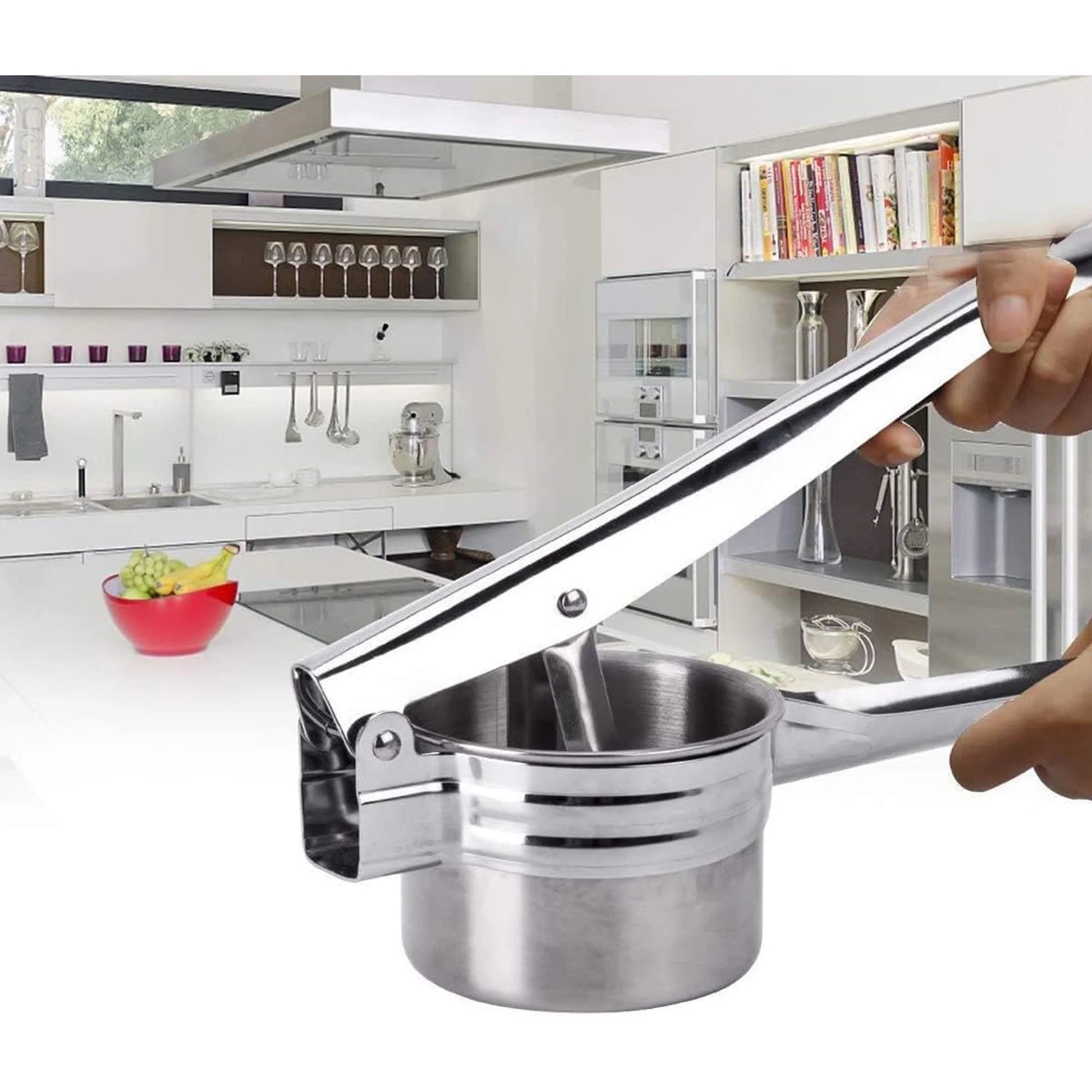 Potato Ricer Stainless Steel Masher, Large Capacity 15Oz Potato Masher Kitchen Tool for Potatoes, Fruits, Vegetables and Baby Food, Juicer, Vegetable Strainer with 3 Interchangeable Ricing Discs