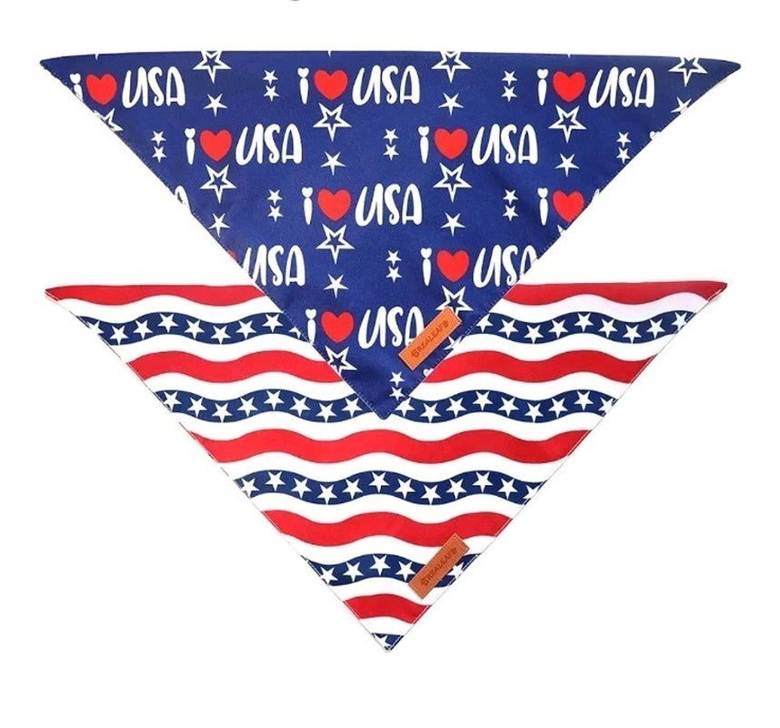 4Th of July Bandanas 2 Pack, Triangle Reversible Pet Large American Flag