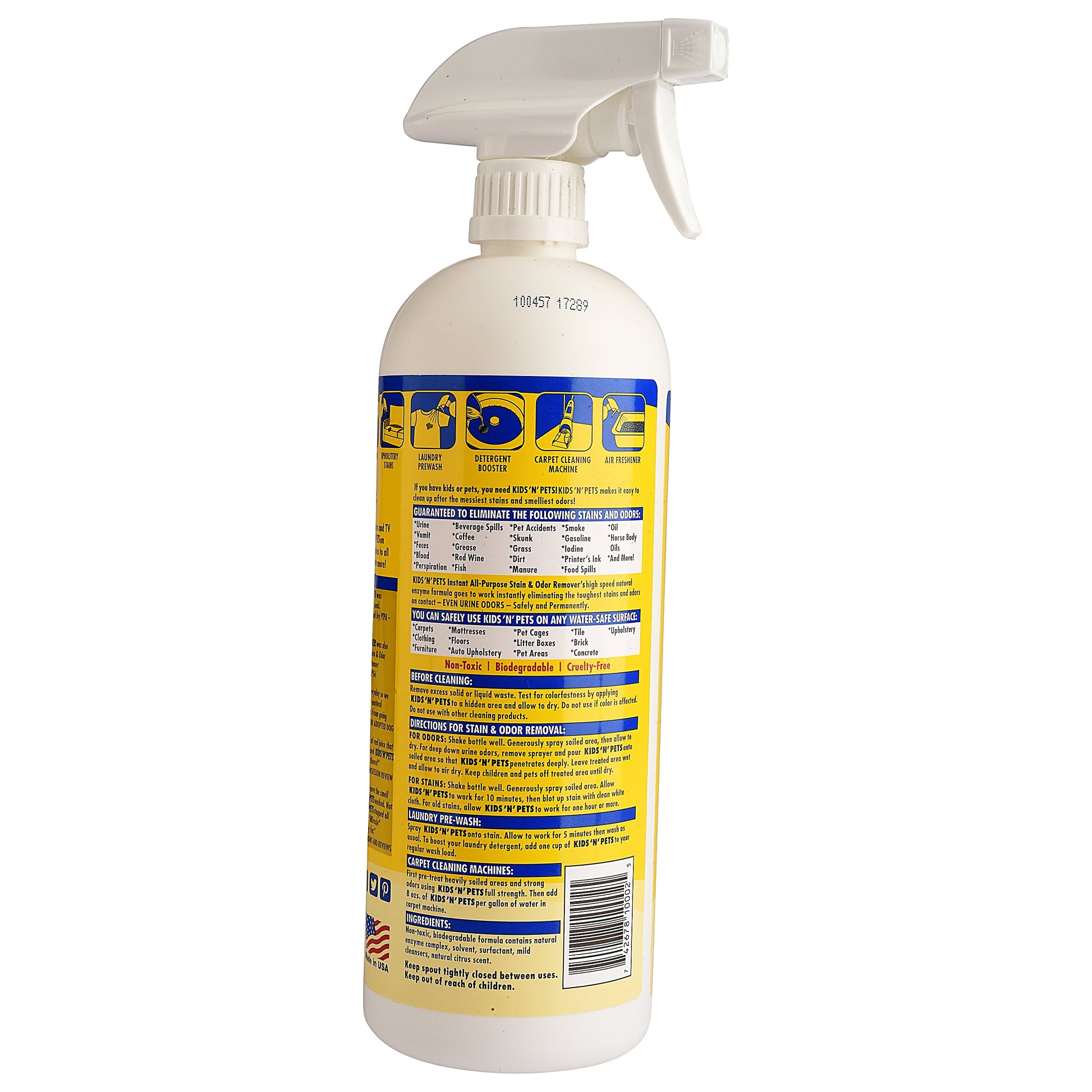 Kids ‘N’ Pets Stain and Odor Remover for Effective Elimination of Dog and Cat Urine Smells and Stains from Carpets and Upholstery - 27 oz