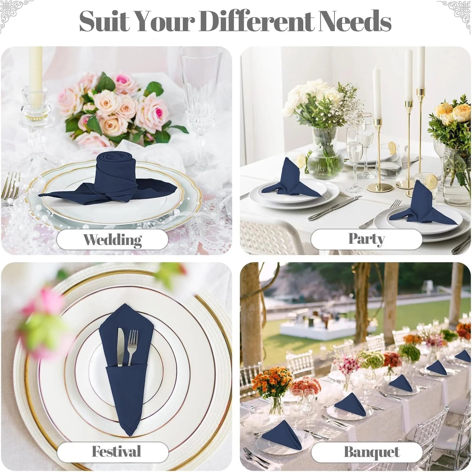 SILOON Navy Blue Heavy Duty Polyester Napkins - 17 X 17 Inch Solid Washable Cloth Dinner Napkins - Set of 12 Napkins - Great for Weddings, Parties, Banquets Dinner & More