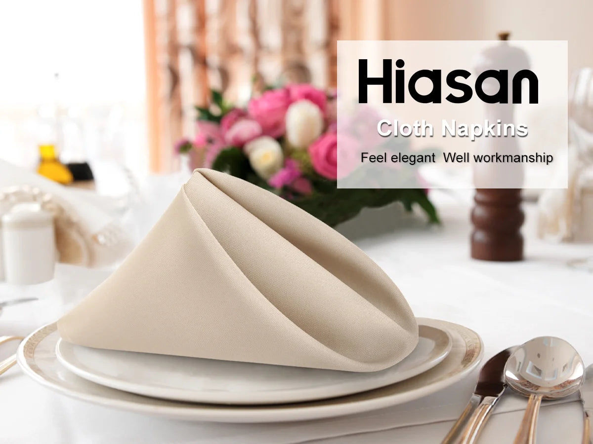 Cloth Dinner Napkin Set of 6, 18 X 18 Inch, Soft Reusable Absorbent Cloth Napkins for Wedding, Banquet, Restaurant, Hotel and Home, Polyester Blend, Beige