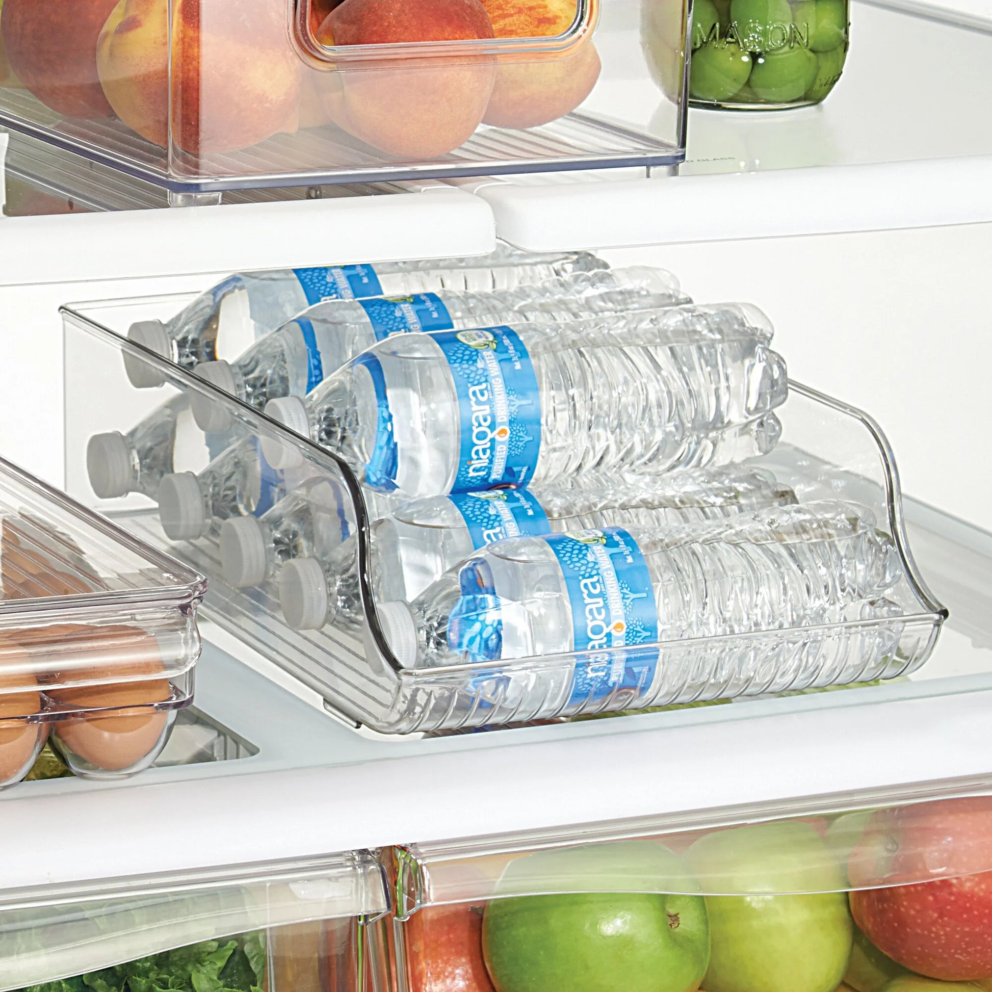 Recycled Plastic Water Bottle Fridge Organizer Bin for Kitchen, Basement, Garage Fridge – 13.75" X 5.75" X 5.75", Clear Plastic