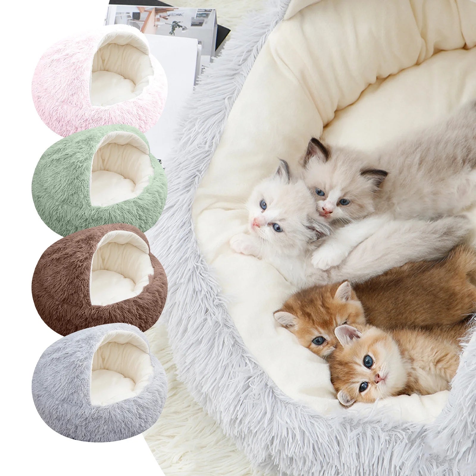 Calming Dog Beds and Cat Cave Bed with Hooded Cover,Removable Washable round Beds for Small Medium Pets,Anti-Slip Faux Fur Fluffy Coved Bed for Improved Sleep,Fits up to 11 Lbs