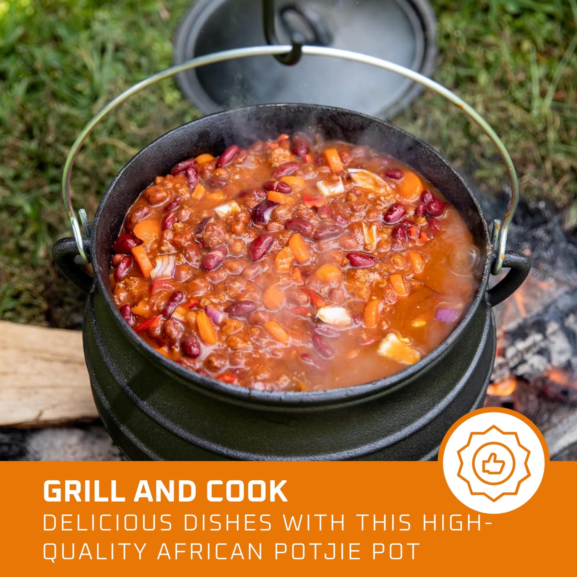 8-Quart Pre-Seasoned Cast Iron Cauldron - African Potjie Pot with Lid - 3-Legged Pot for Even Heat Distribution - Outdoor Cast Iron Dutch Oven Cookware for Campfire Cooking and Boiling