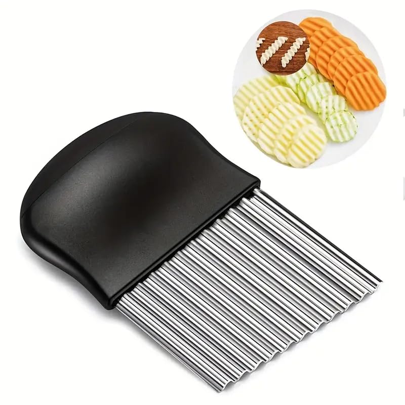 Crinkle Cutter,Upgraded Stainless Steel Crinkle Knife, Safety Kitchen French Fry Chip Cutter