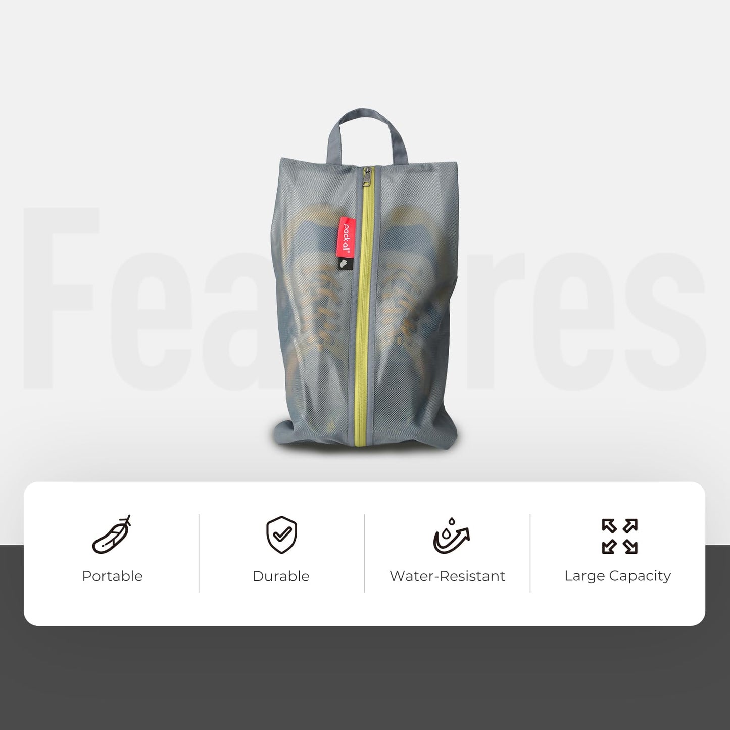 pack all Shoe Bag for Travel, Water-Resistant Shoe Pouch for Gym, Odor-Resistant Soccer Cleats Bag for Sport (Grey, 1-Pack)