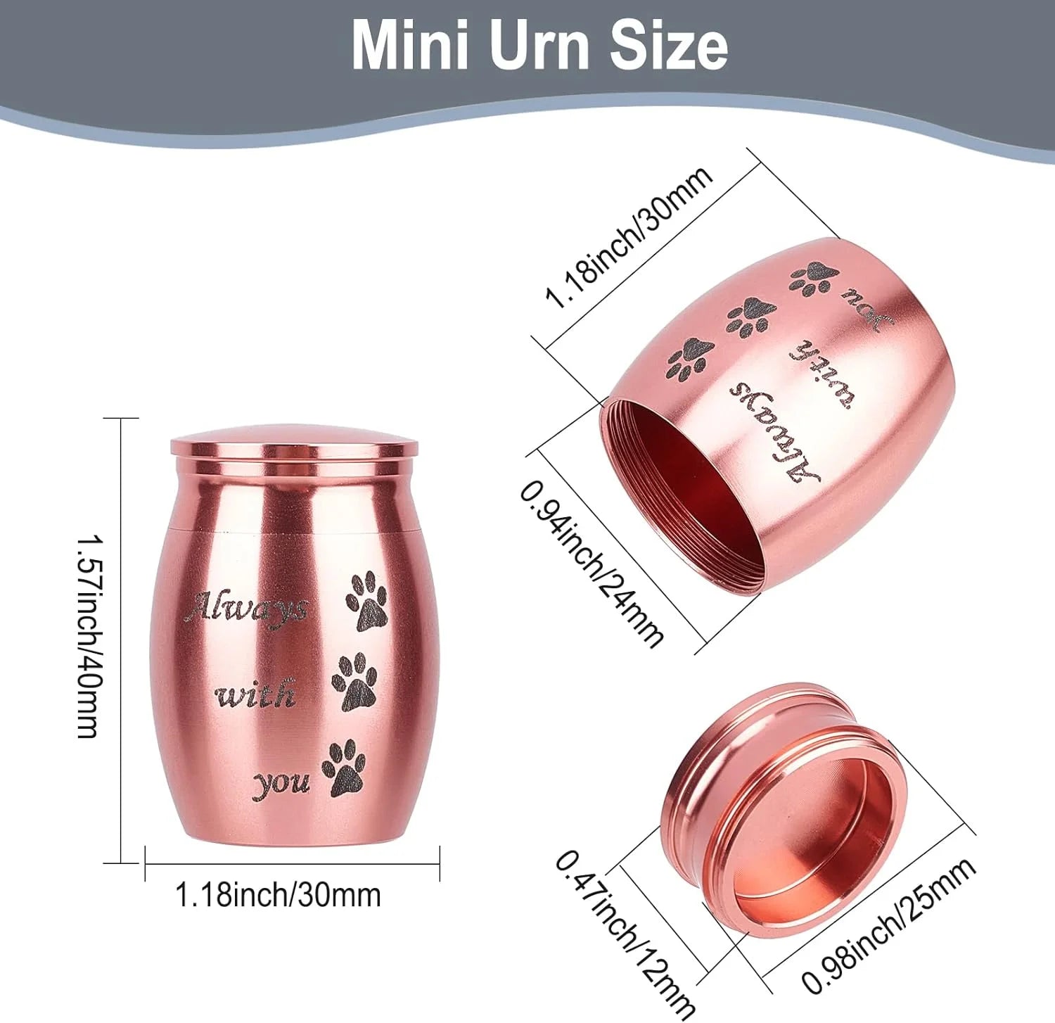 Small Pet Urns Always with You Memorial Ashes Holder Mini Paws Engraved Urns Metal Cremation Keepsake Stainless Steel Urns for Pet Dog Cat Bird Rabbit 1.18 X 1.57 Inch Pink