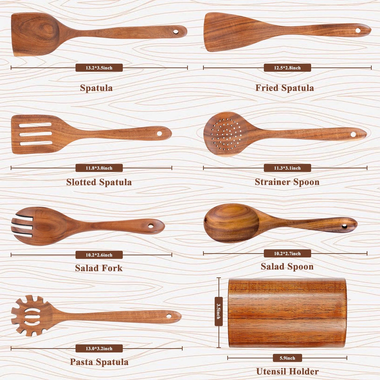 Thickened Wooden Spoons for Cooking, 8 Pcs Natural Wooden Utensil for Cooking with Non-Stick Heat Resistant, Wood Kitchen Utensil Set