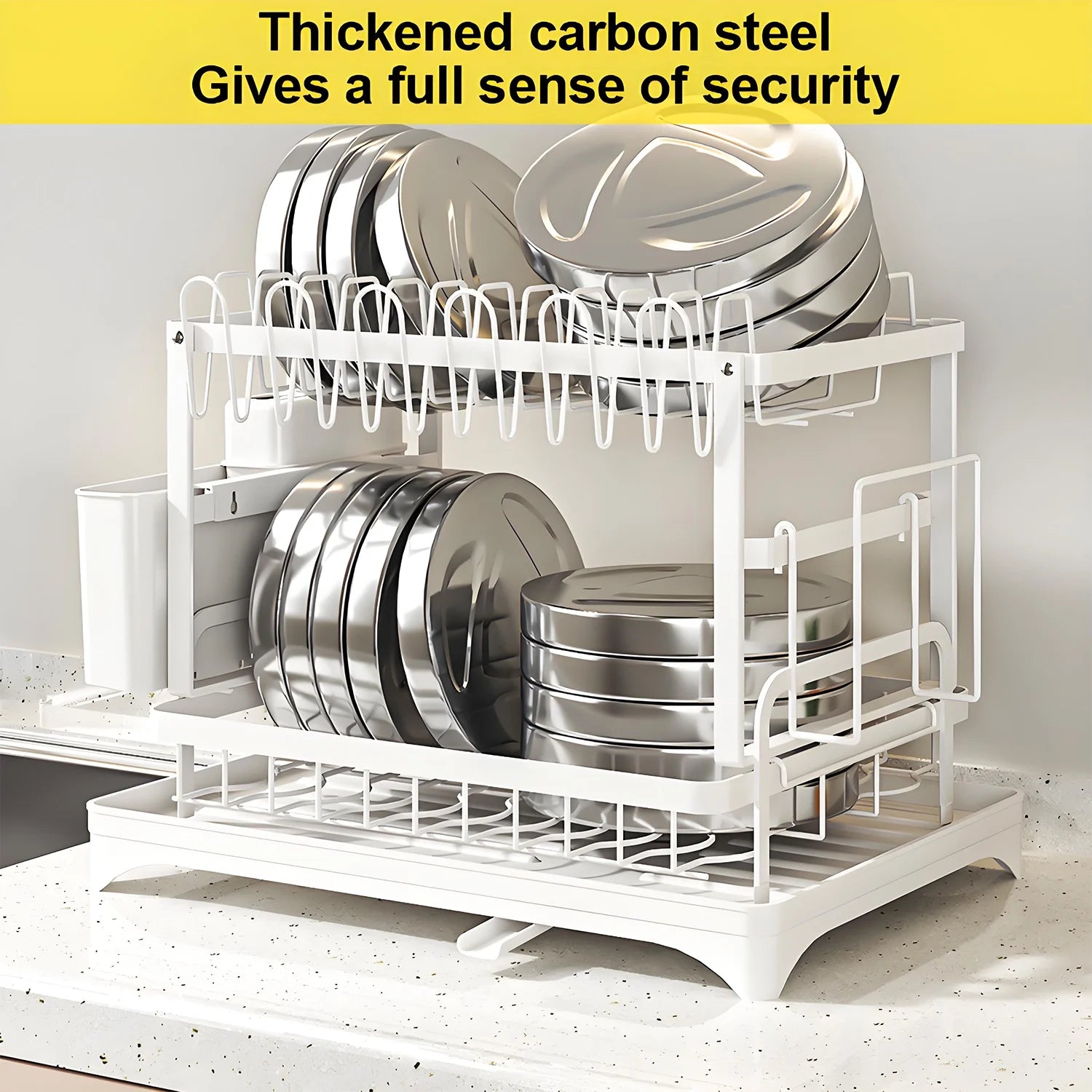 2-Tier Stainless Steel Foldable Dish Racks ,16.5*11.8*11.4In, White