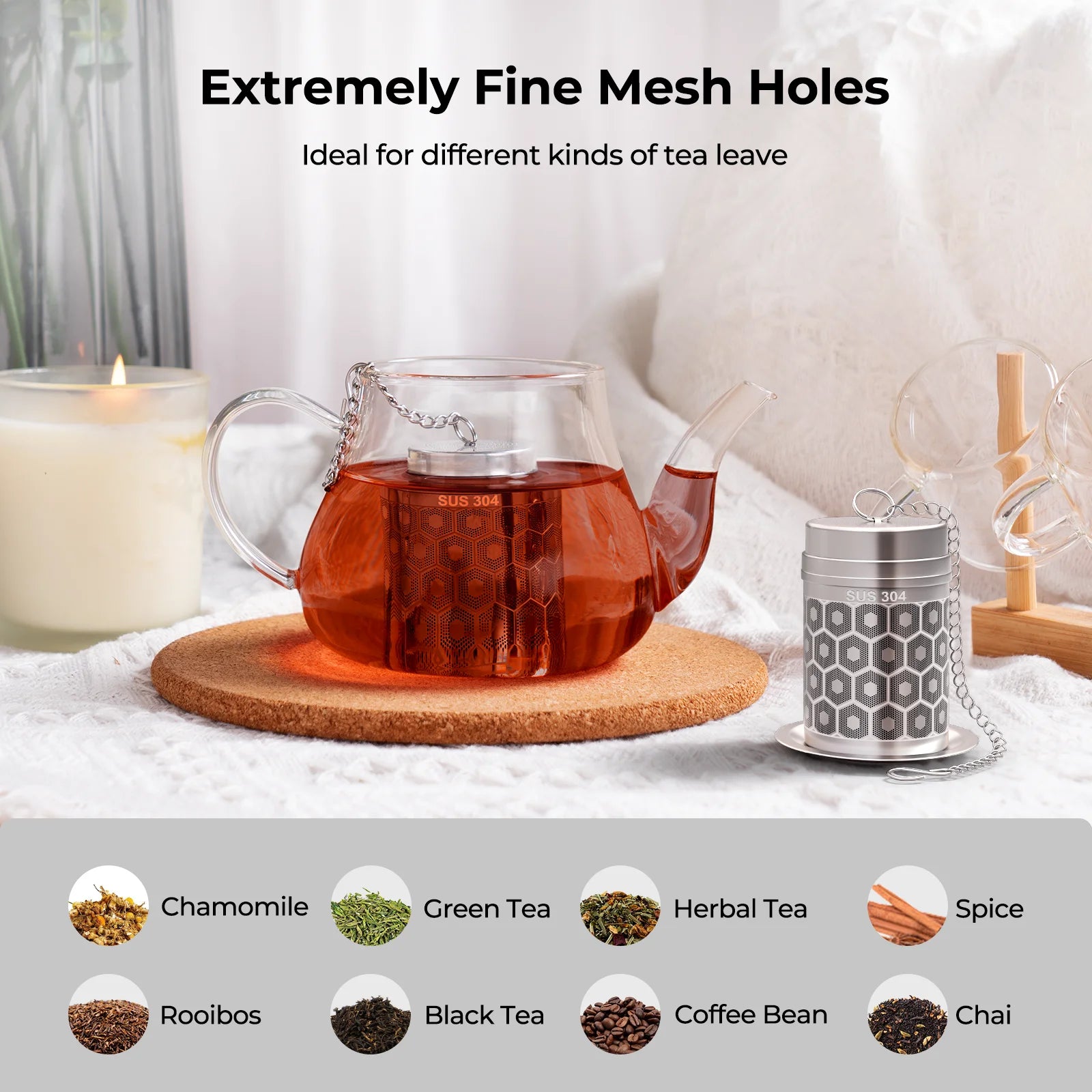 304 Stainless Steel Tea Strainers for Loose Tea Extra Fine Mesh Tea Infuser
