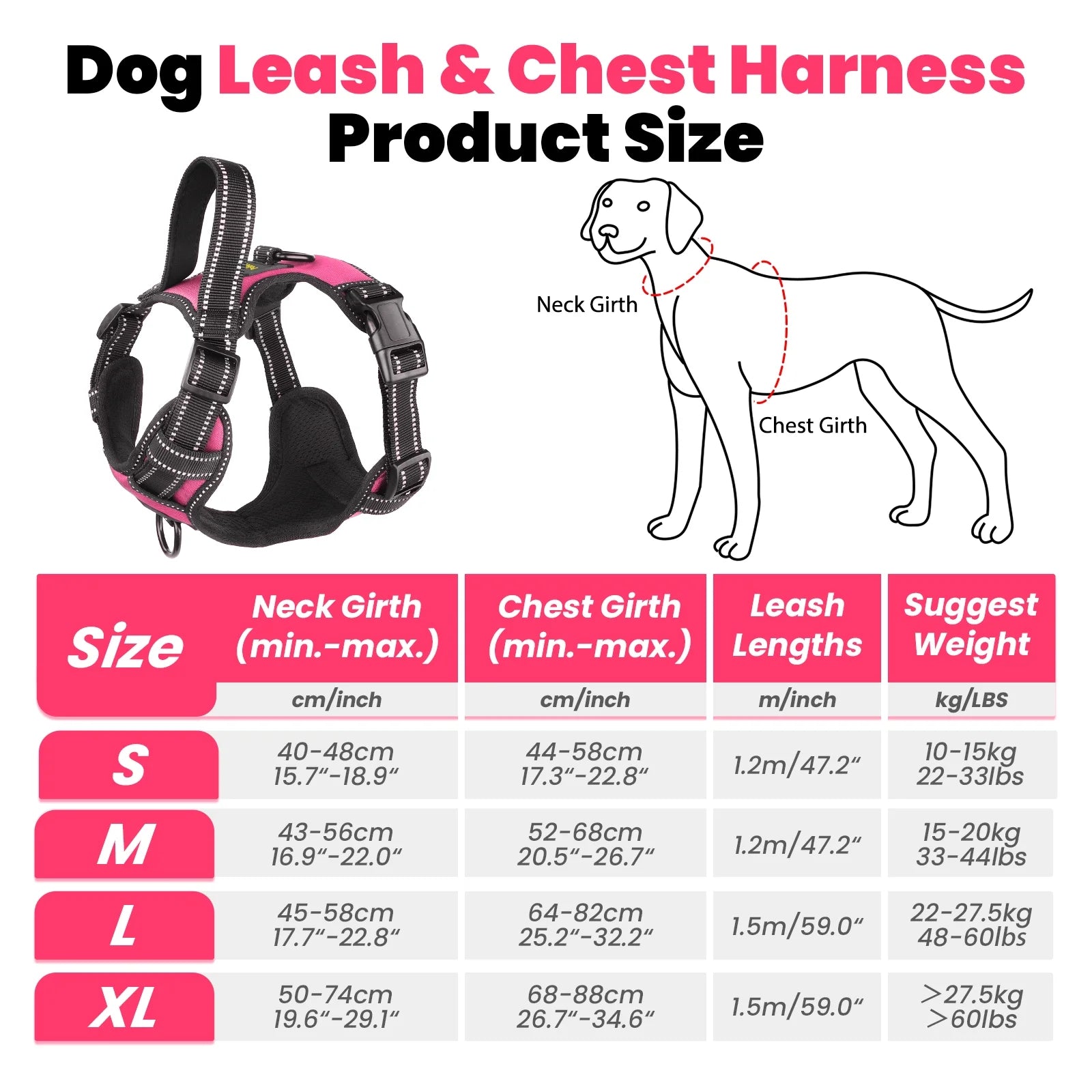 Adjustable No-Pull Dog Harness and Leash Set with Reflective Soft Padding and Handle for Small to Large Dogs