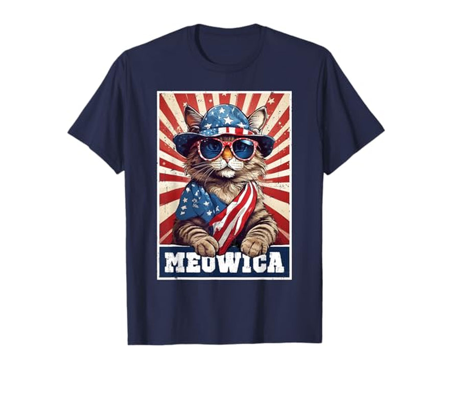 Meowica 4Th of July Cat American Flag Cat Funny 4Th of July T-Shirt