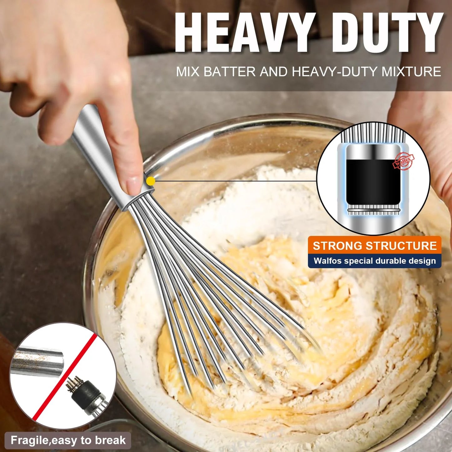 Whisk,304 Stainless Steel Whisk,No-Rust 7+9+11Inch Whisks for Cooking Nice for Blending,Whisking,Beating.Heat Resistant 600°F Dishwasher Safe. Heavy Duty Kitchen Whisk.17.7+22.8+27.9Cm -SILVER