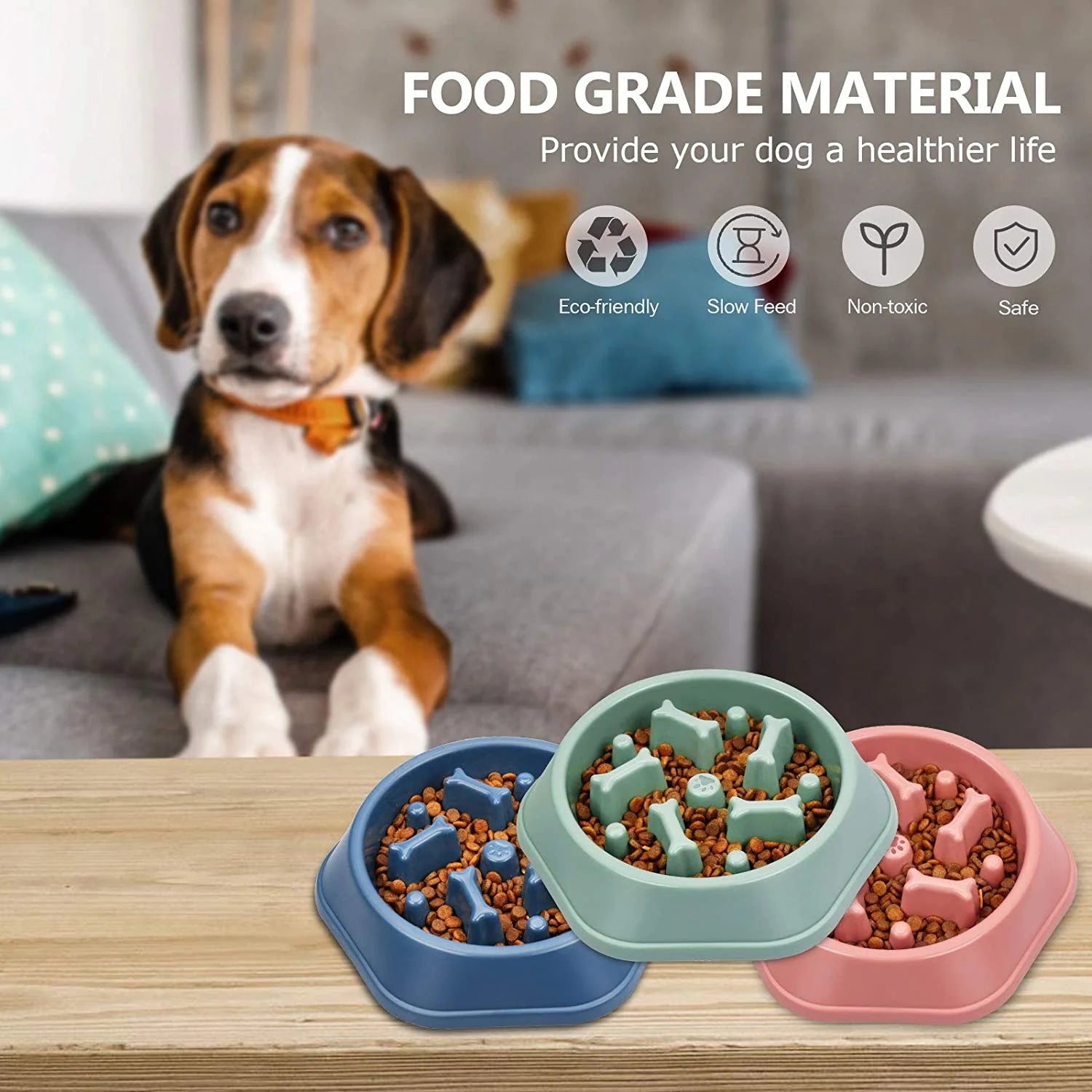Slow Feeder Dog Bowls, Anti-Gulping Slow Feeding Dog Food Bowls, Non Slip Anti-Choking Bloat Stop Healthy Design Bone Pattern Interactive Puzzle Bowls for Small Medium Dogs