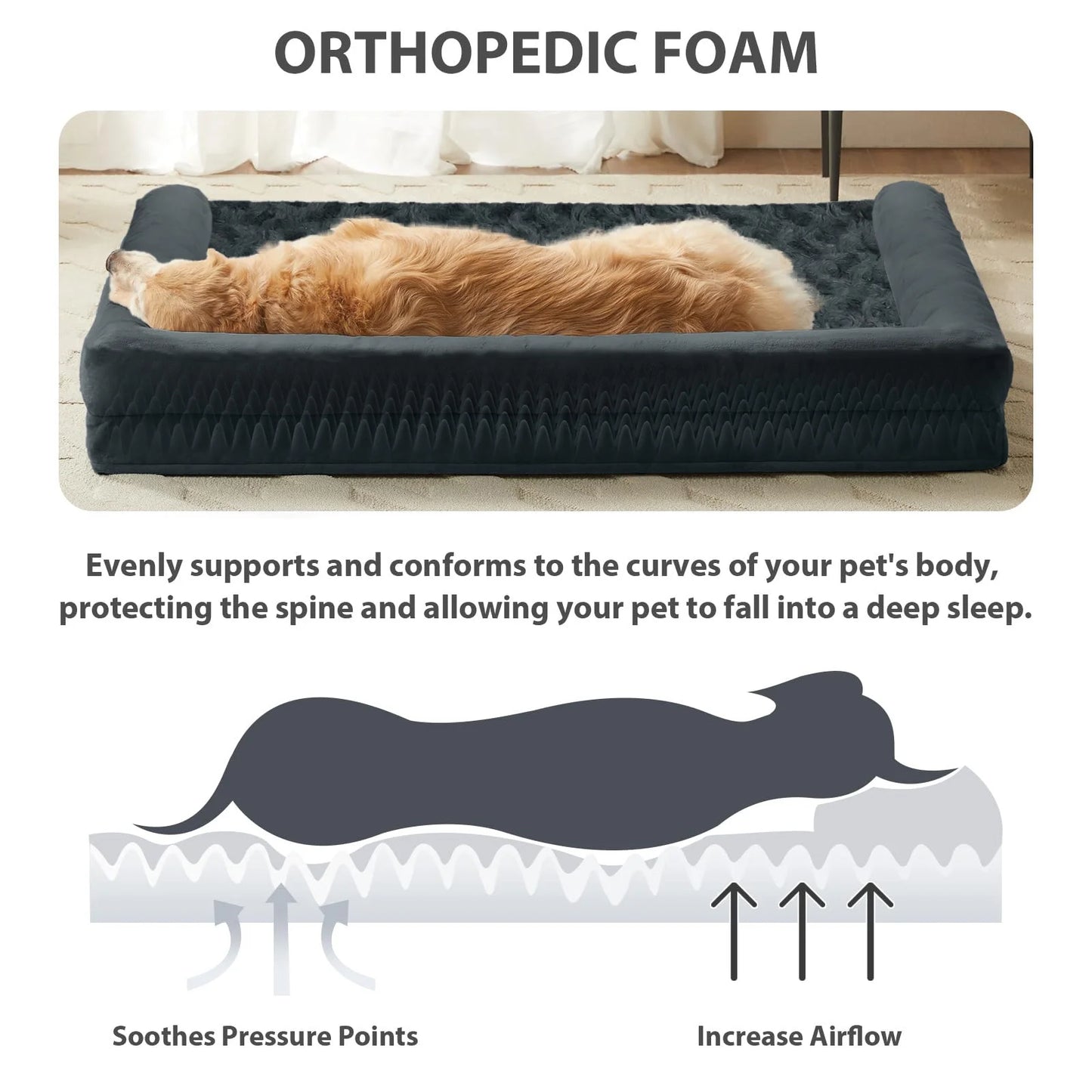 XL Waterproof Orthopedic Dog Bed for Extra Large Dogs with Non-Slip Bottom and Egg-Crate Foam, Featuring a Washable Removable Cover