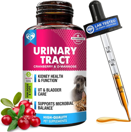 Cat & Dog Urinary Tract Infection Treatment & Natural UTI Cranberry -Kidney+Bladder Support Supplement - Best Prevention Urine Incontinence, Bladder Stones - Pet Renal Health & UTI Care Drops