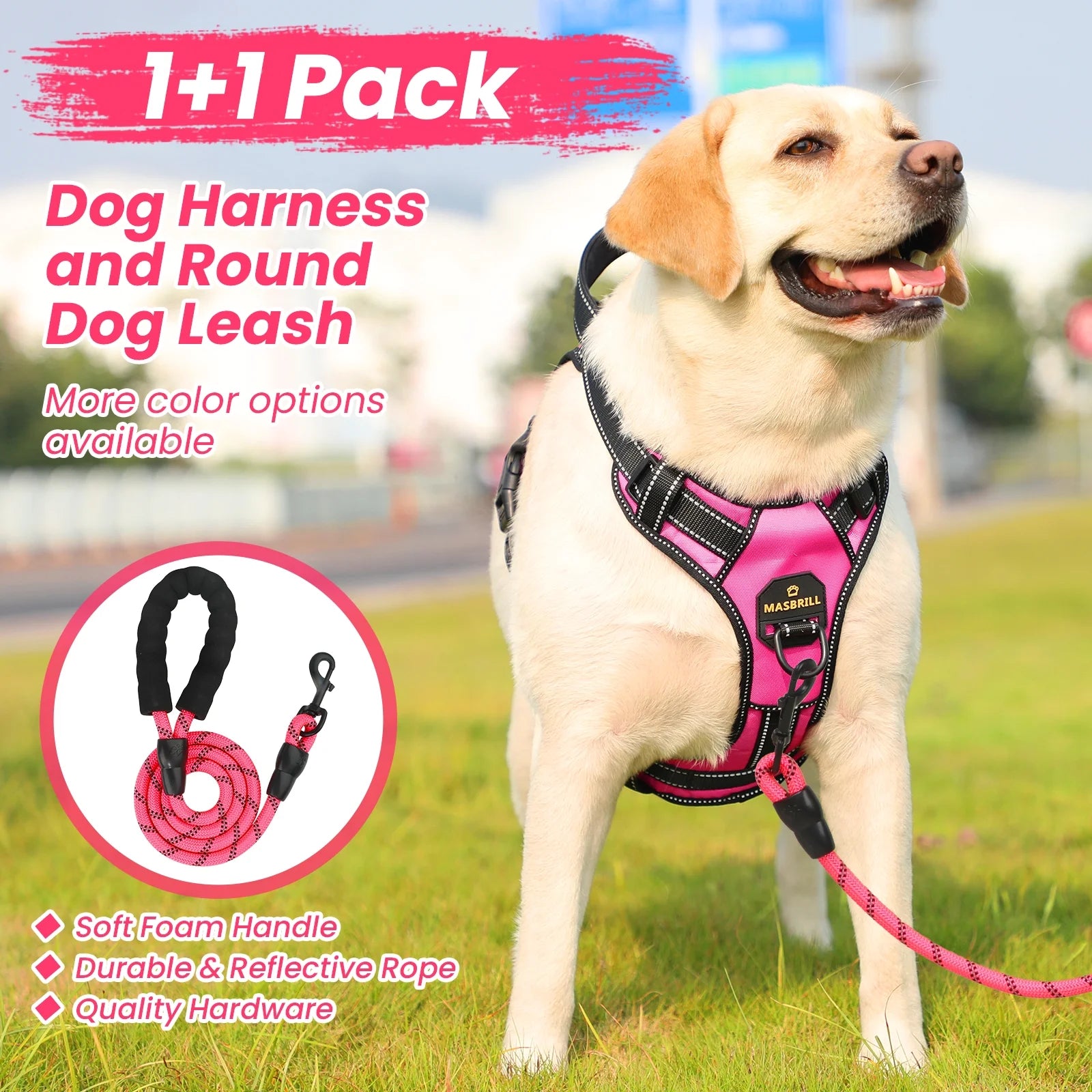 Adjustable No-Pull Dog Harness and Leash Set with Reflective Soft Padding and Handle for Small to Large Dogs
