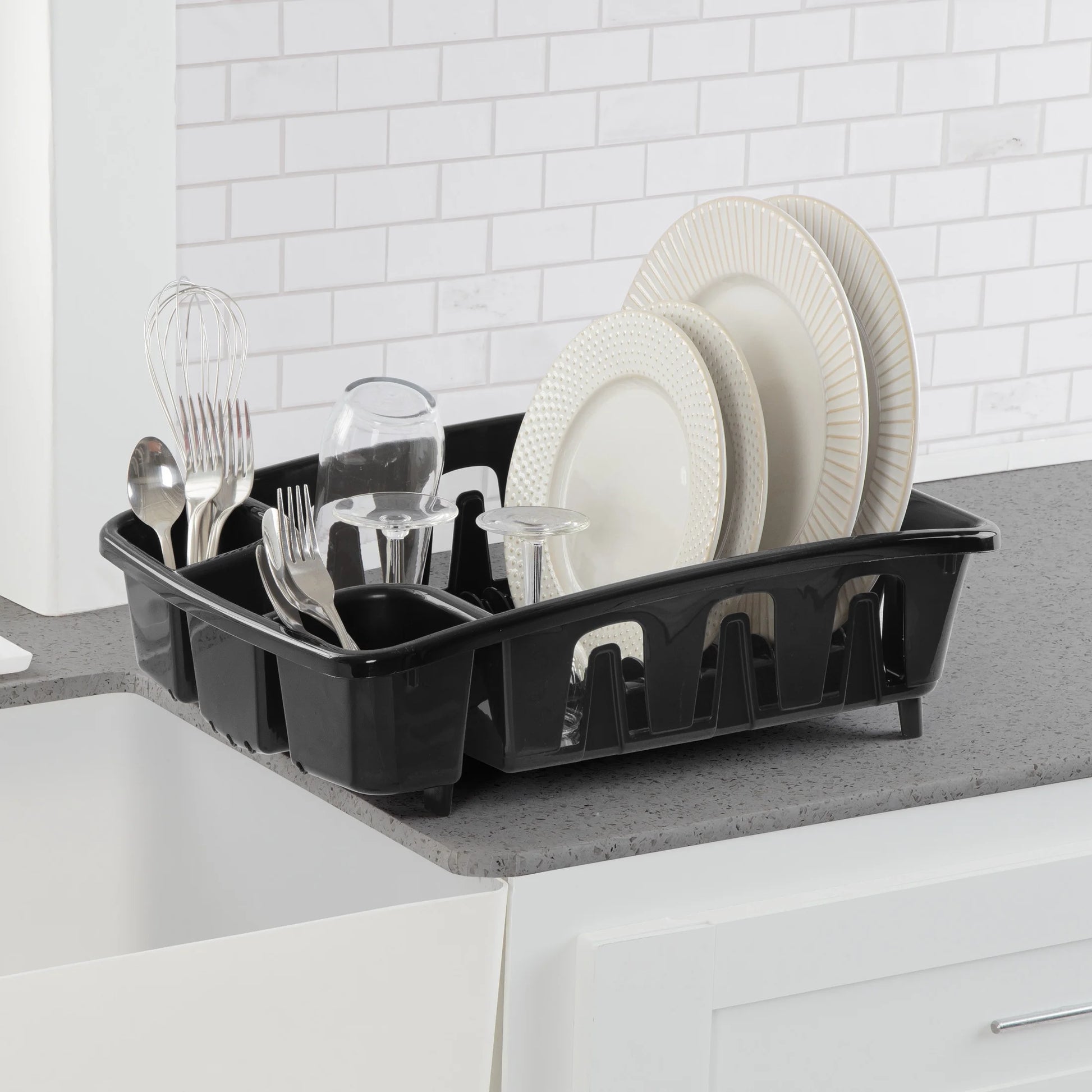 Drainrack, Dishrack and Drainboard All-In-One, Inclined Base for Draining, Black