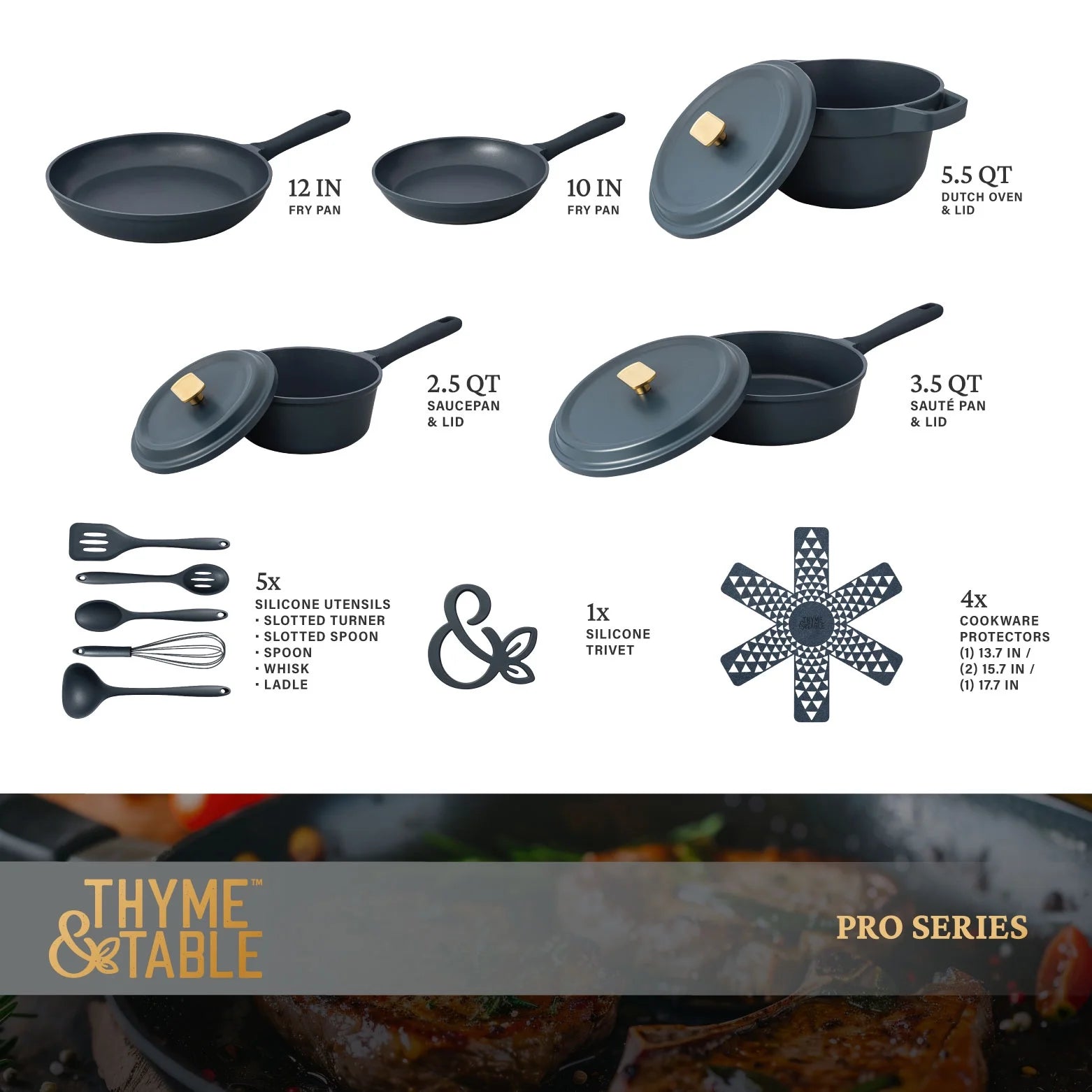 18-Piece Non-Stick Diecast Cookware & Silicone Utensil Set, Pots and Pans Set - Atlantic Blue