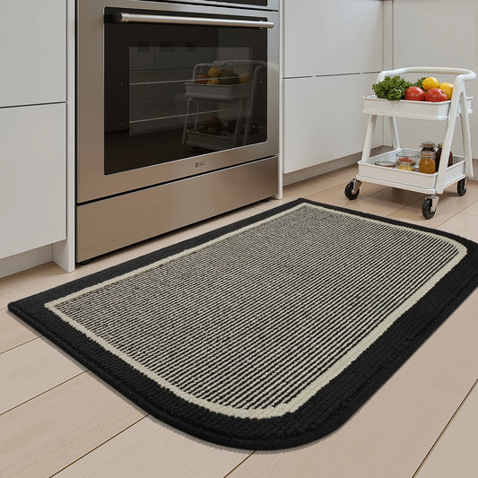 Non-Slip Kitchen Rug, Washable 20"X32" Twill Floor Mat, Half Circle Design for Sink, Laundry, Black
