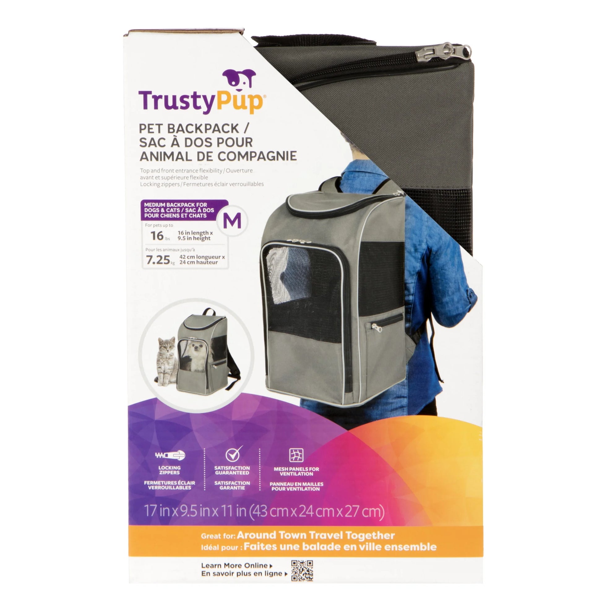 Medium Pet Travel Backpack for Cats and Dogs, Gray, 16 lb Capacity