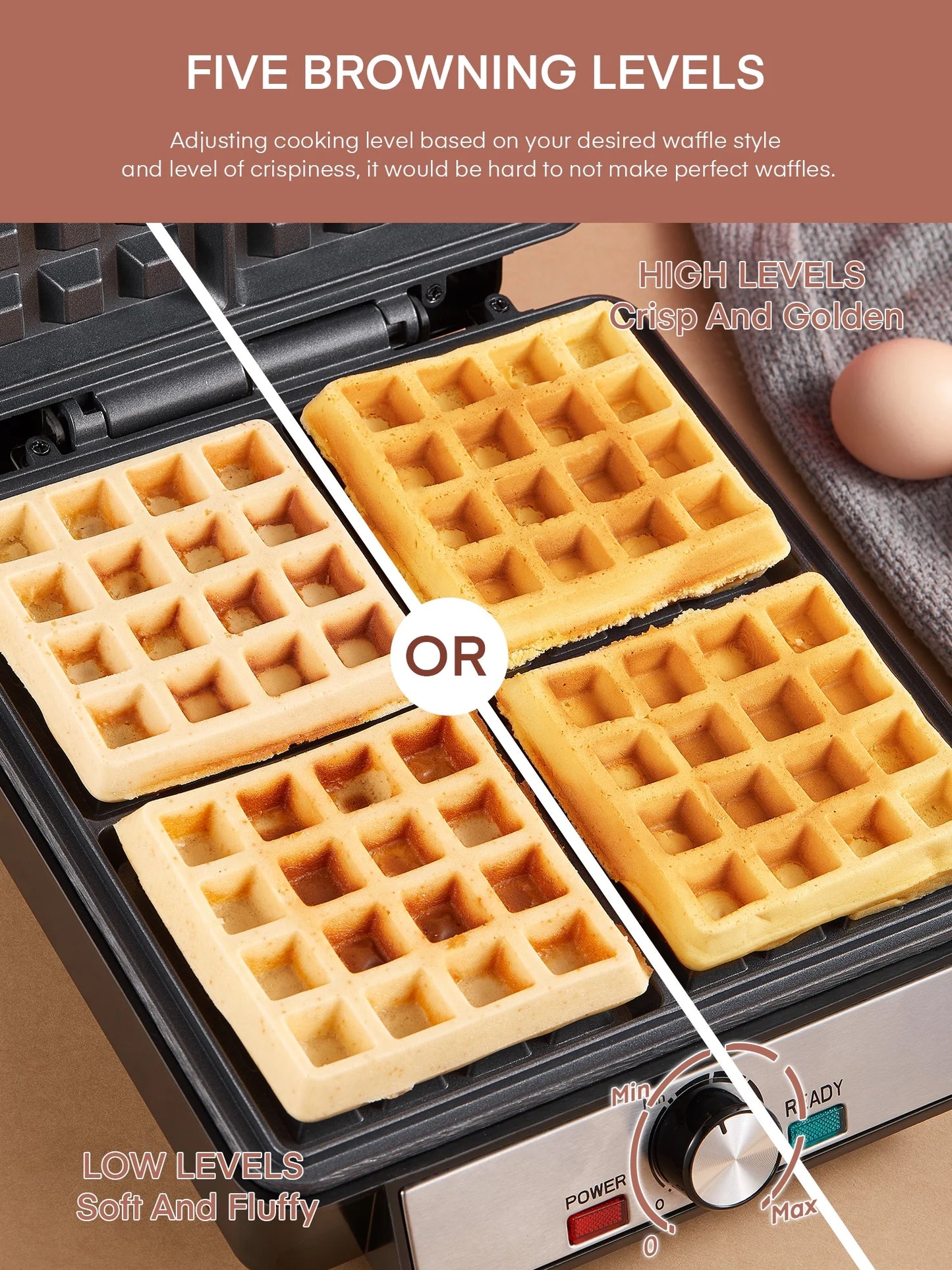 4-Waffle Electric Belgian Waffle Maker, Black Stainless Steel