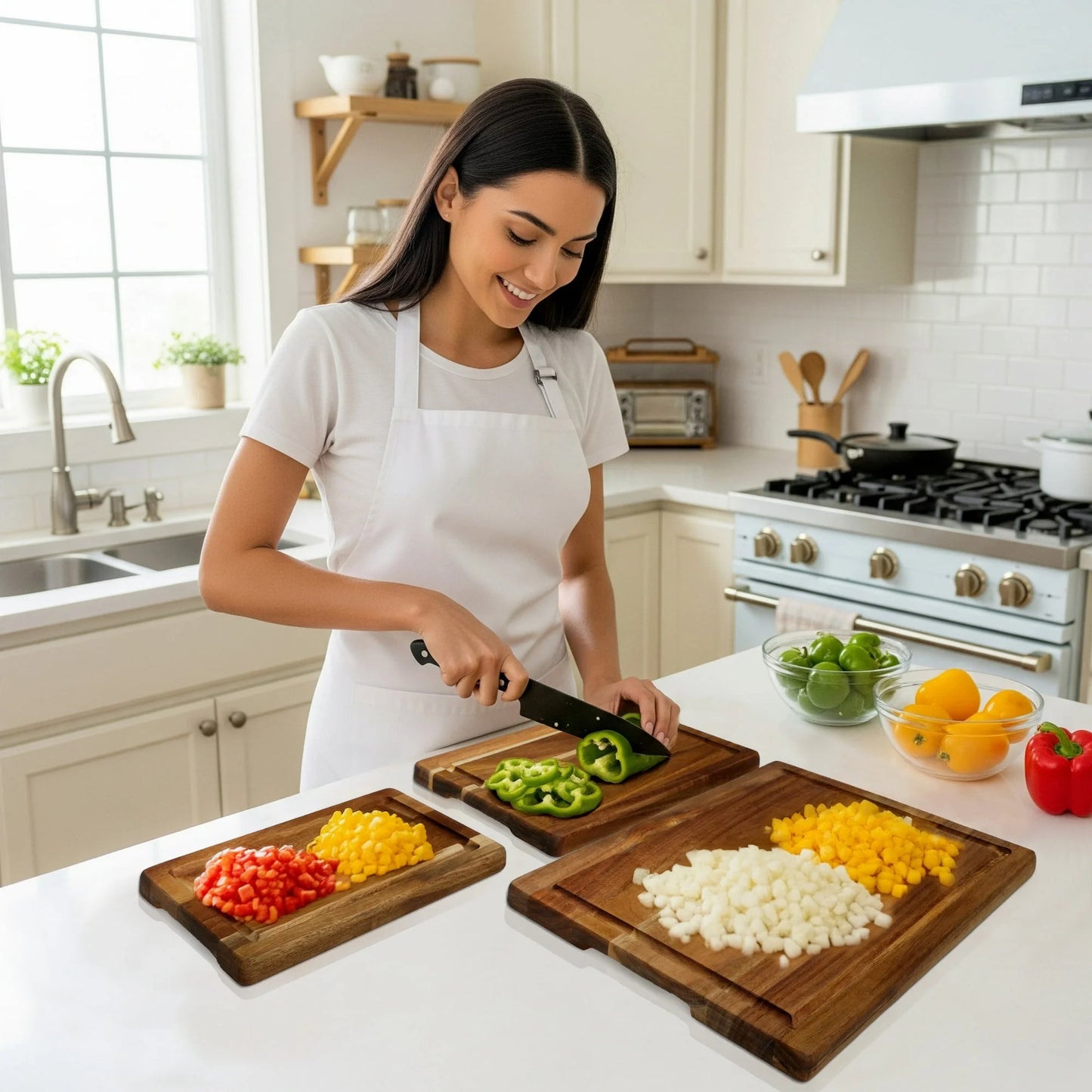 Acacia Wood Cutting Board, Cutting Board Set of 3 with Juice Groove, Wooden Chopping Boards for Kitchen, for Meat & Vegetables