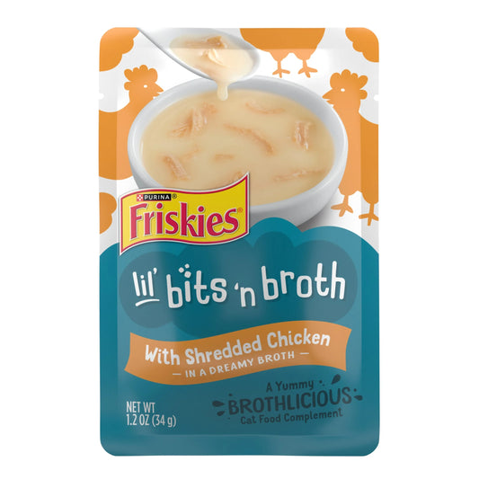 Purina  Lickable Cat Treats Lil' Bits ‘N Broth with Shredded Chicken Cat Food Toppers, 1.2 Oz Pouches (16 Count)
