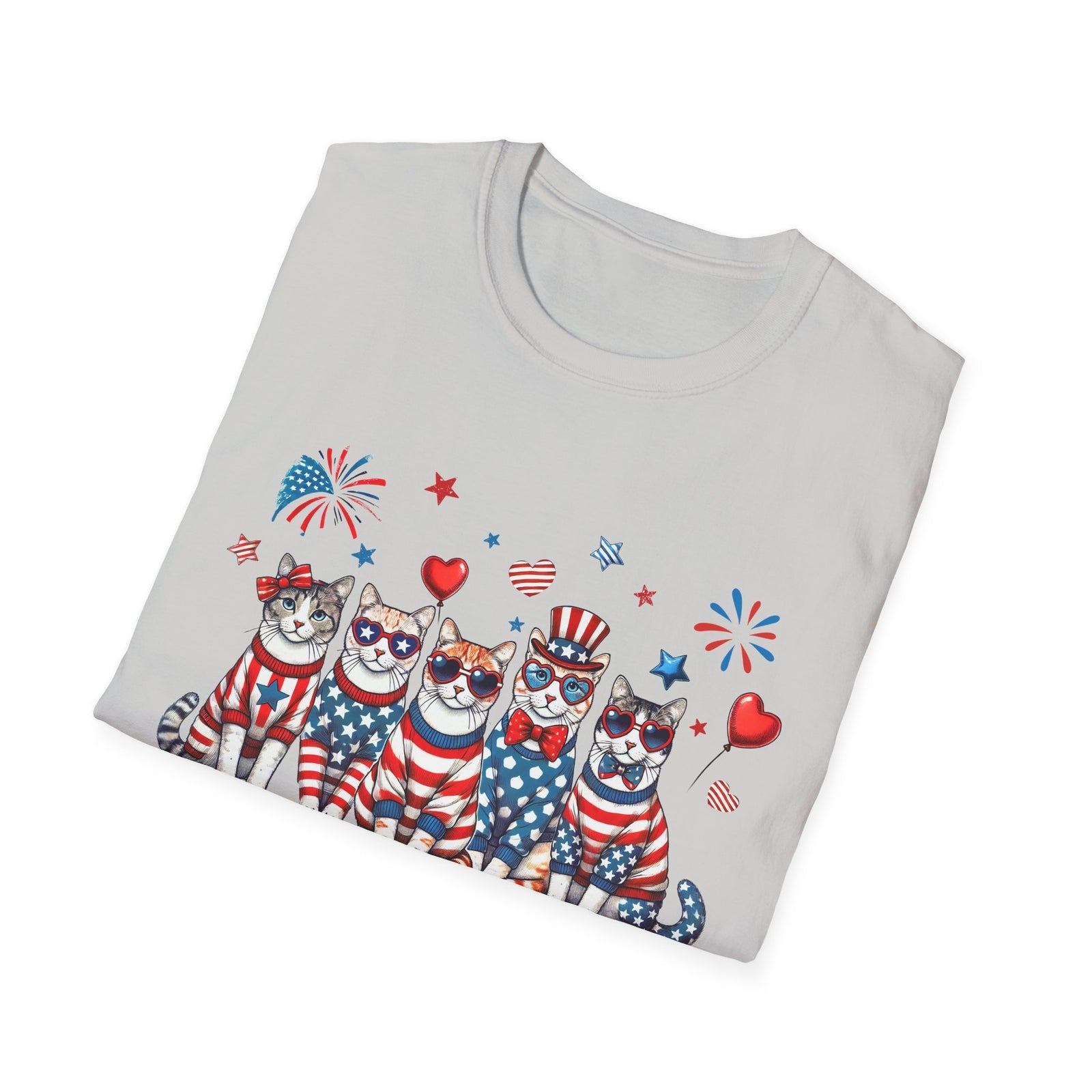 Patriotic Cat Unisex Softstyle T-Shirt for Fourth of July Celebrations