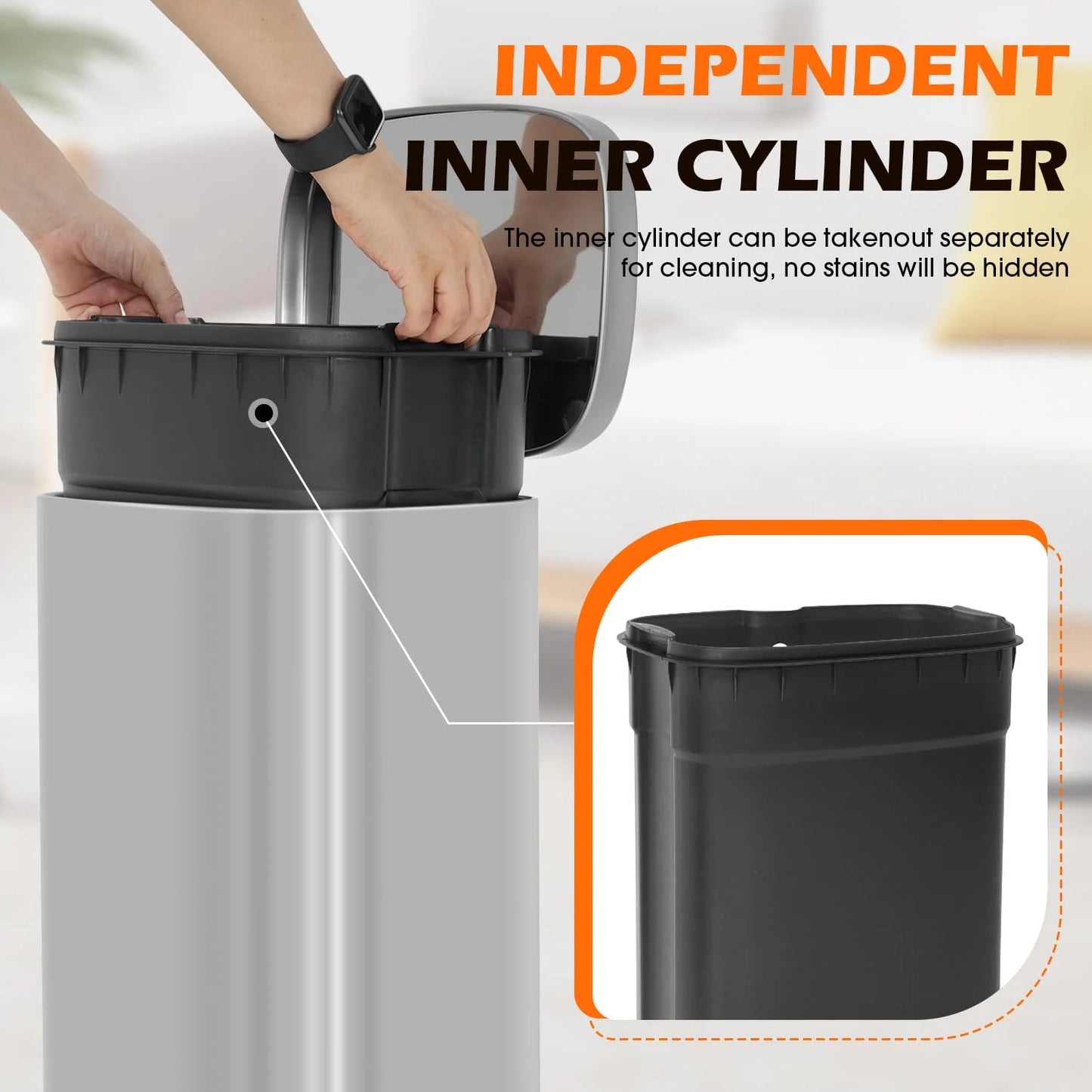 8 Gallon Stainless Steel Step Kitchen Trash Can with Lid, Fingerprint-Proof for Indoor(Silver)