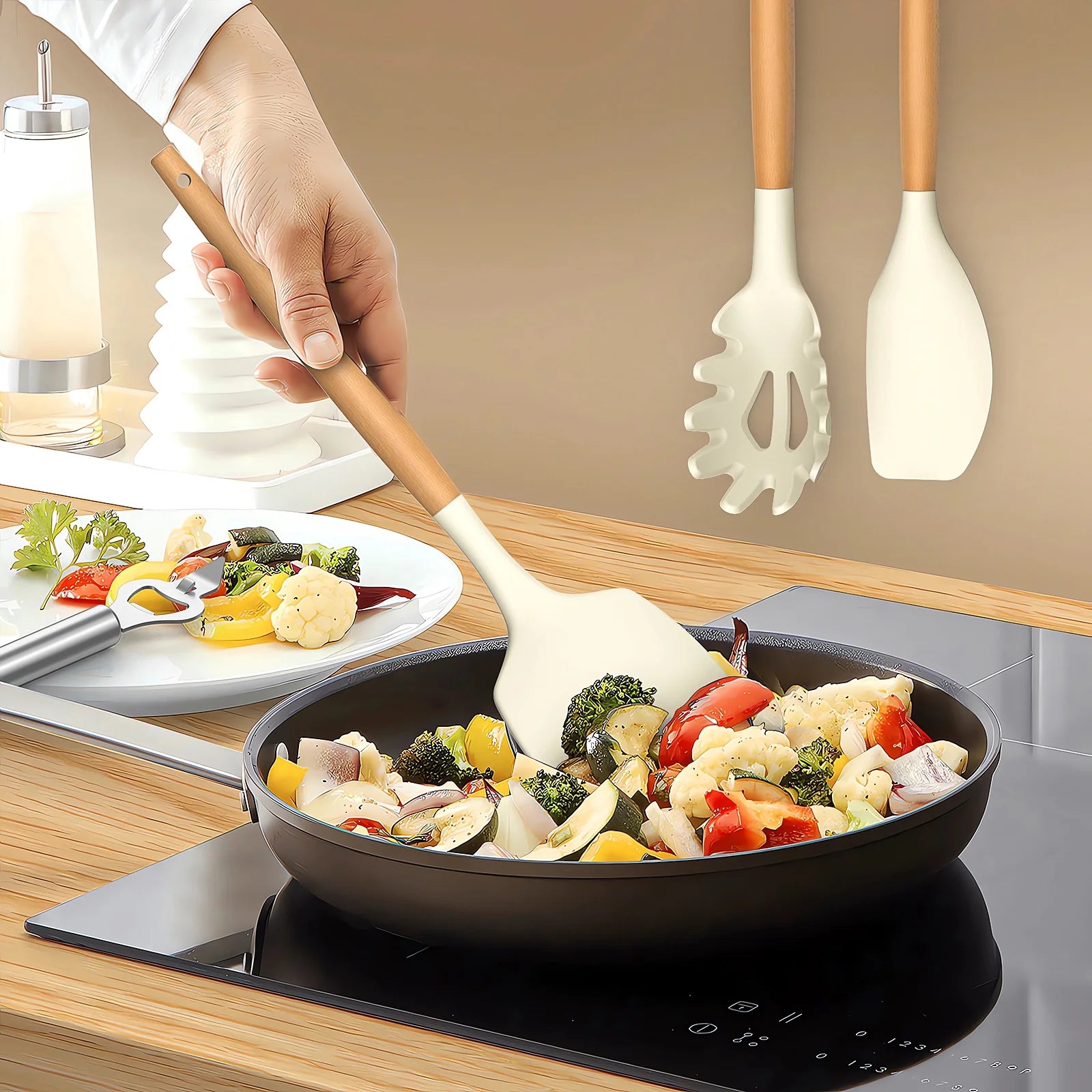 35 Silicone Cooking Utensils Set - 446°F Heat Resistant Silicone Kitchen Utensils for Cooking Sets, BPA FREE Kitchen Utensil Spatula Set for Non-Stick Cookware, Kitchen Gadgets (Cream White)