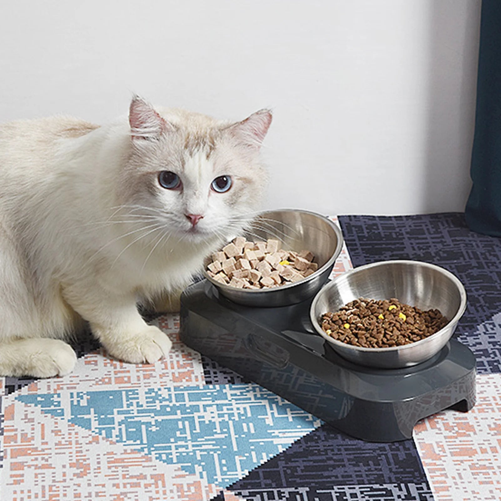 Raised Cat Food Bowls Stainless Steel Cat Bowls Elevated Tilted Adjustable Height Anti-Vomit Cats Dogs Pets Supply