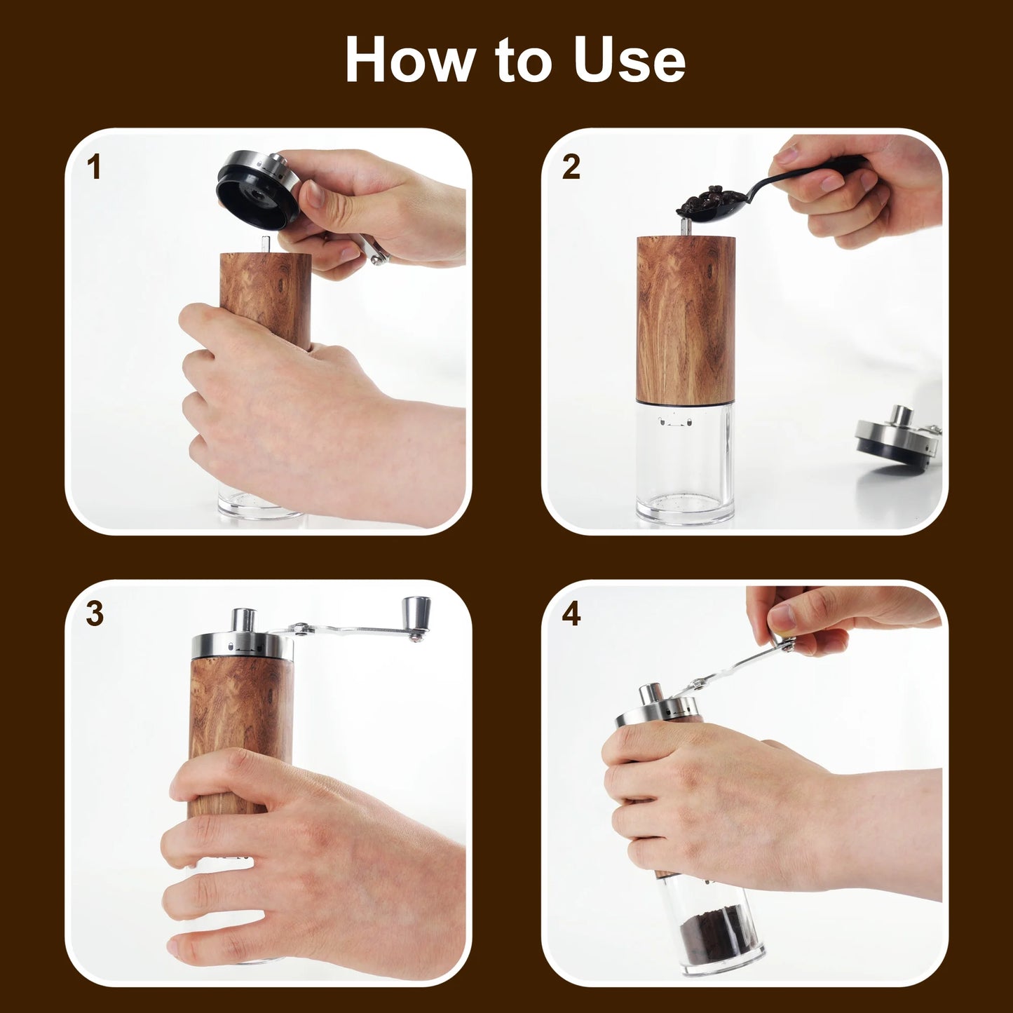 Manual Coffee Grinder Portable Coffee Bean Mill Grinders with Ceramic Burr, 304 Stainless Steel Hand Crank - Fine Coarse Adjustable - for Outdoor, Travel, Espresso