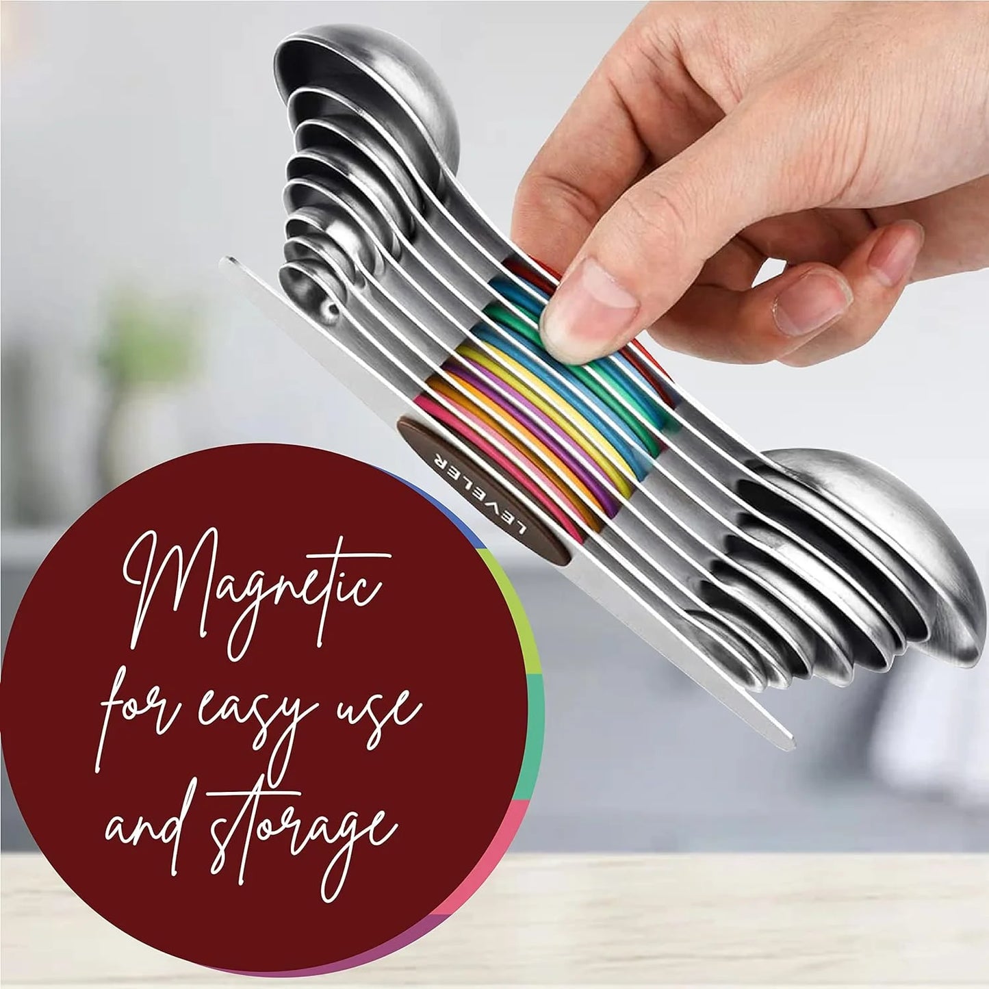 Magnetic Measuring Spoons 9-Pcs, Stainless Steel, Stackable, Measuring Teaspoon Set