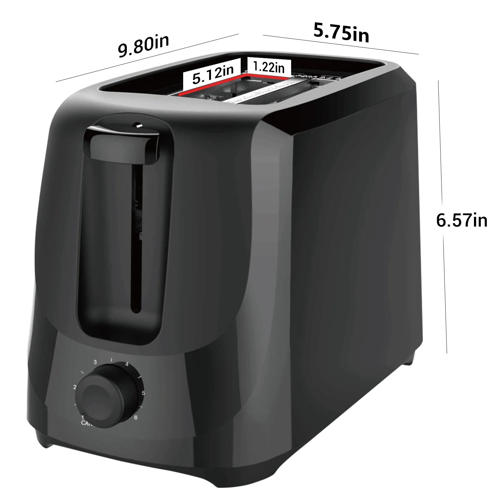 2-Slice Toaster with 6 Shade Settings and Removable Crumb Tray, Black