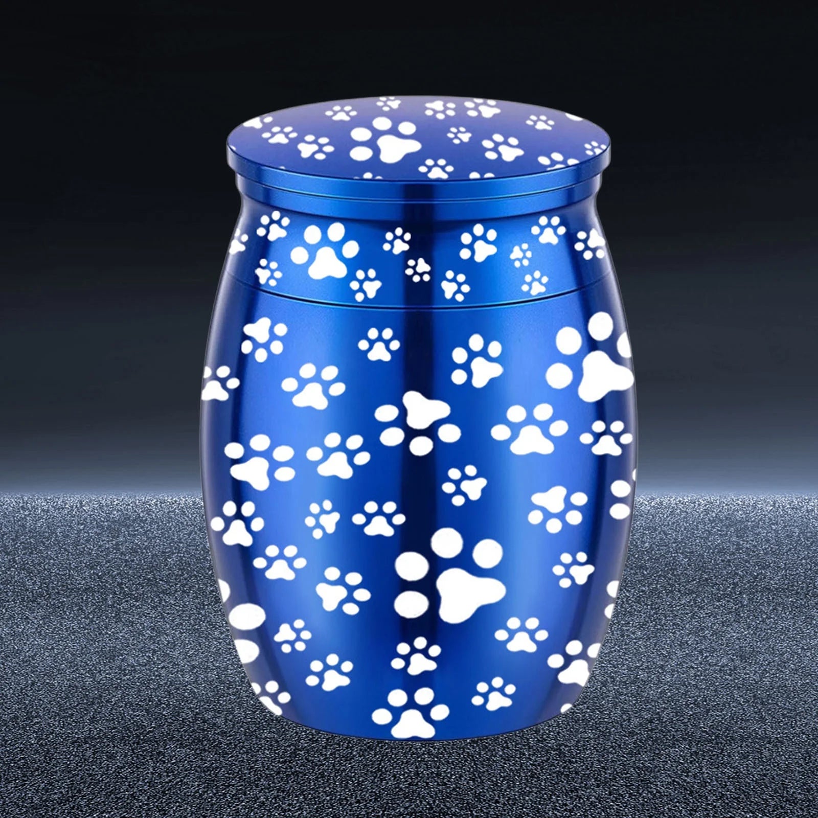 Indoor and Outdoor Decorations Metal Pet Urn Engraved Dog Paw Memorial Pet Urn Funeral Small Animals Cats Urns Blue