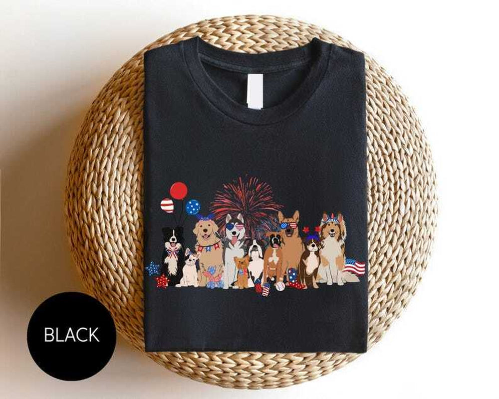 4Th of July Dogs Tee,Usa Dogs, America, Patriotic Dog,Cute Tees, Dog Mom,Dog Dad