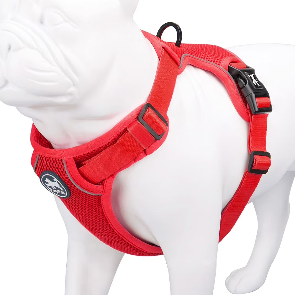 Reflective Dog Harness,Soft Breathable Mesh Pet Walking Pet Harness Choke-Free Adjustable Neck ,Red S