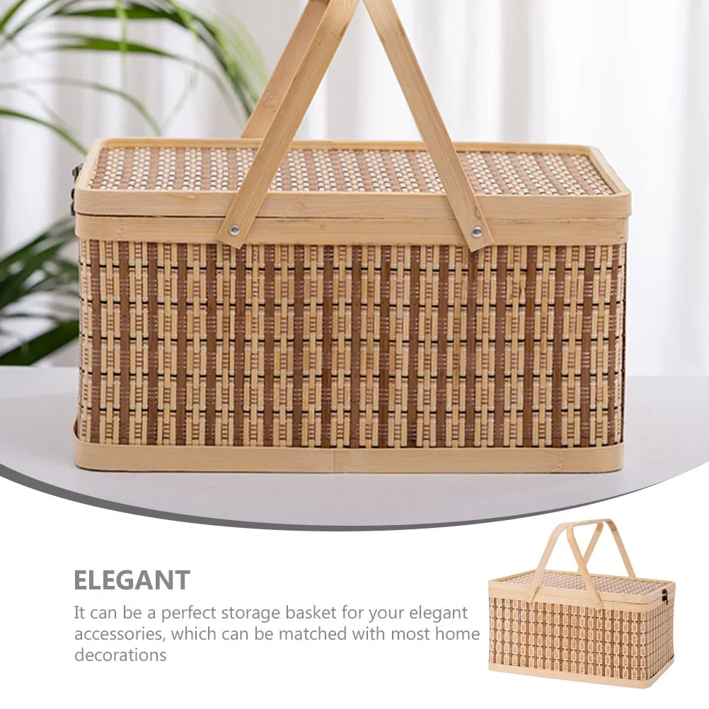 Kitchen Storage Basket Bamboo Woven Basket Retro Style Gift Packaging 1Pcs