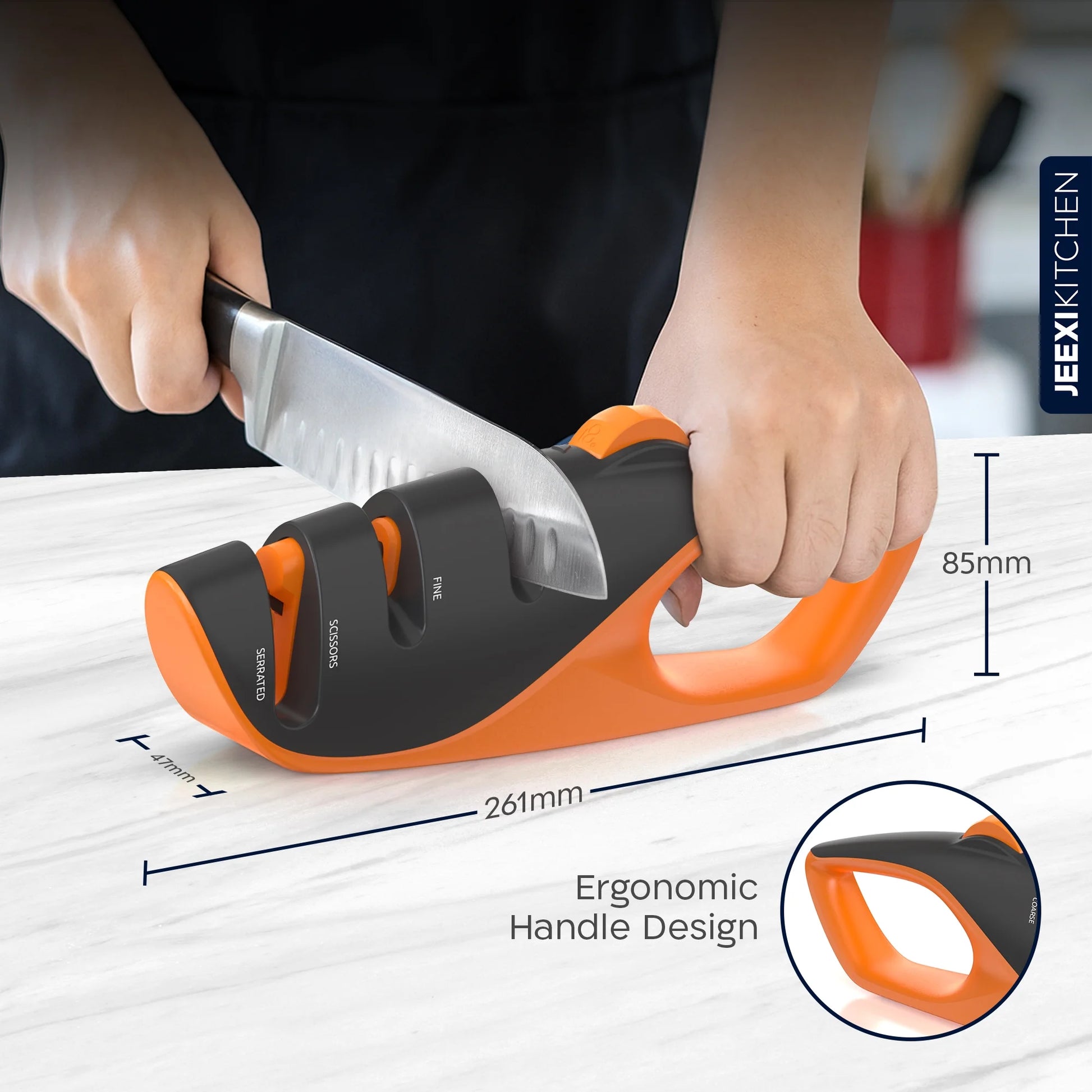 Adjustable 3-Stages Knife Sharpener – 5 Angle Manual Sharpener for Kitchen, Chef, Hunting, Fillet, Pocket, Cleaver & Serrated Knives – Ergonomic Handle, Scissor Slot, Coarse & Fine Stages