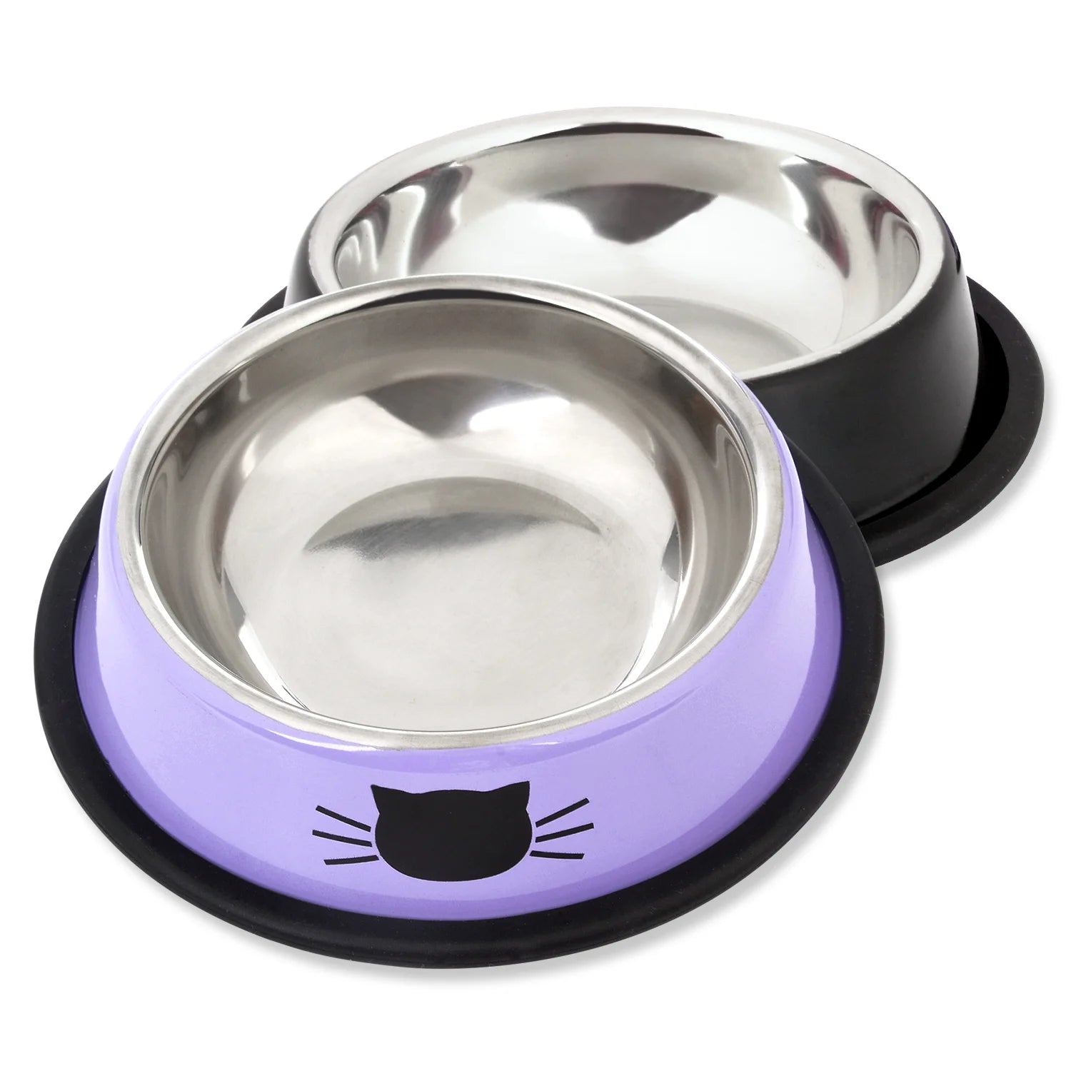 2PCS Pet Bowl Stainless Steel Non-Skid Cute Dog Bowl Cat Bowl with 2 Food Scoop