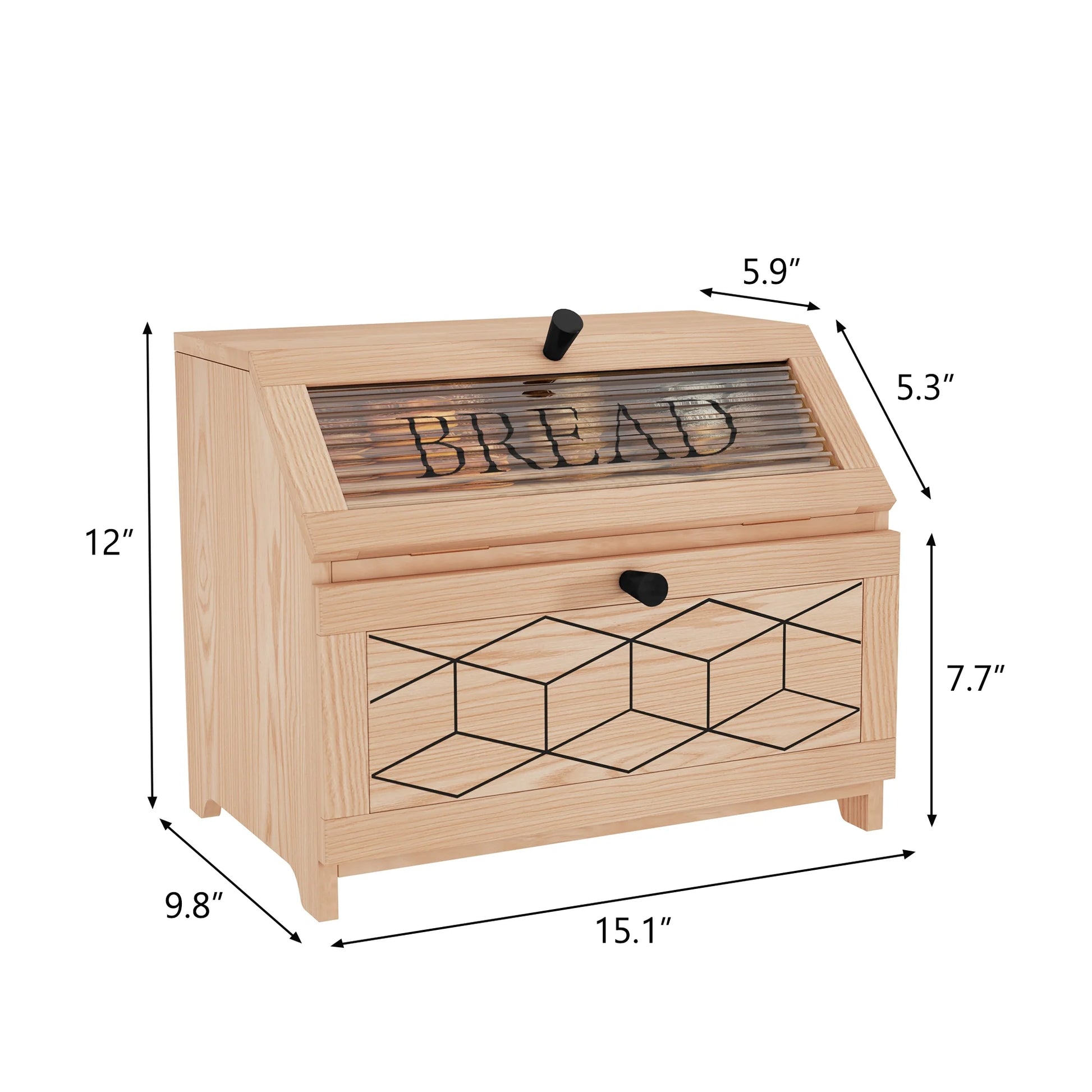 Large Bread Box, Wood 2-Layer Bread Box Storage for Kitchen Counter, with Bar Pattern Windows, Brown