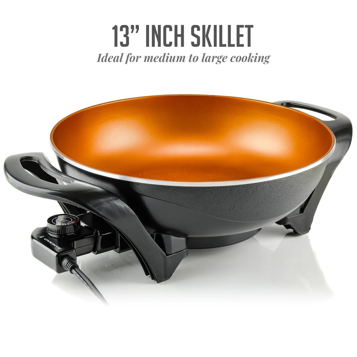 13 Inch Electric Wok, Nonstick Coating Skillet, Tempered Glass Lid, Copper SK3113CO