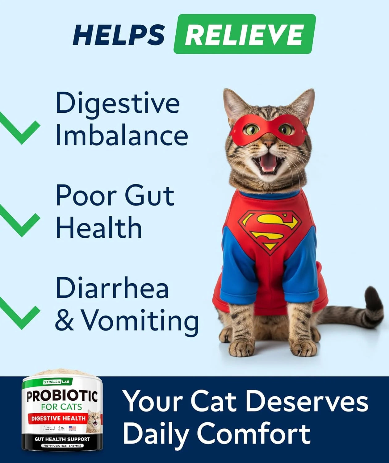 Cat Probiotic Powder - Probiotics for Cats with Diarrhea - Easy to Mix Powder - Cat Probiotics for Indoor Cats, Health Supplies Food Supplement, Pet Probiotics, Digestive Support (4 Oz)