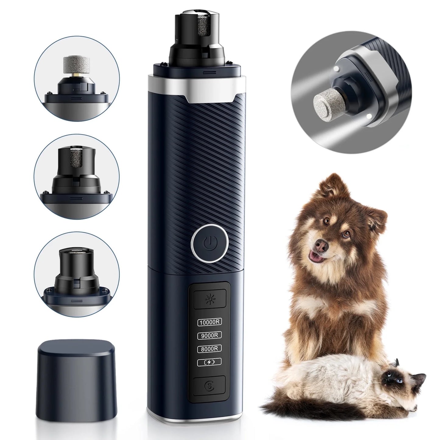 Dog Nail Grinder, Pet Nail Trimmer for Dog Cat W/Lights, Low Vibration, LCD Display, Quiet 3 Speeds Electric Pet Nail Polisher, Clipper Grooming Tool for All Breed